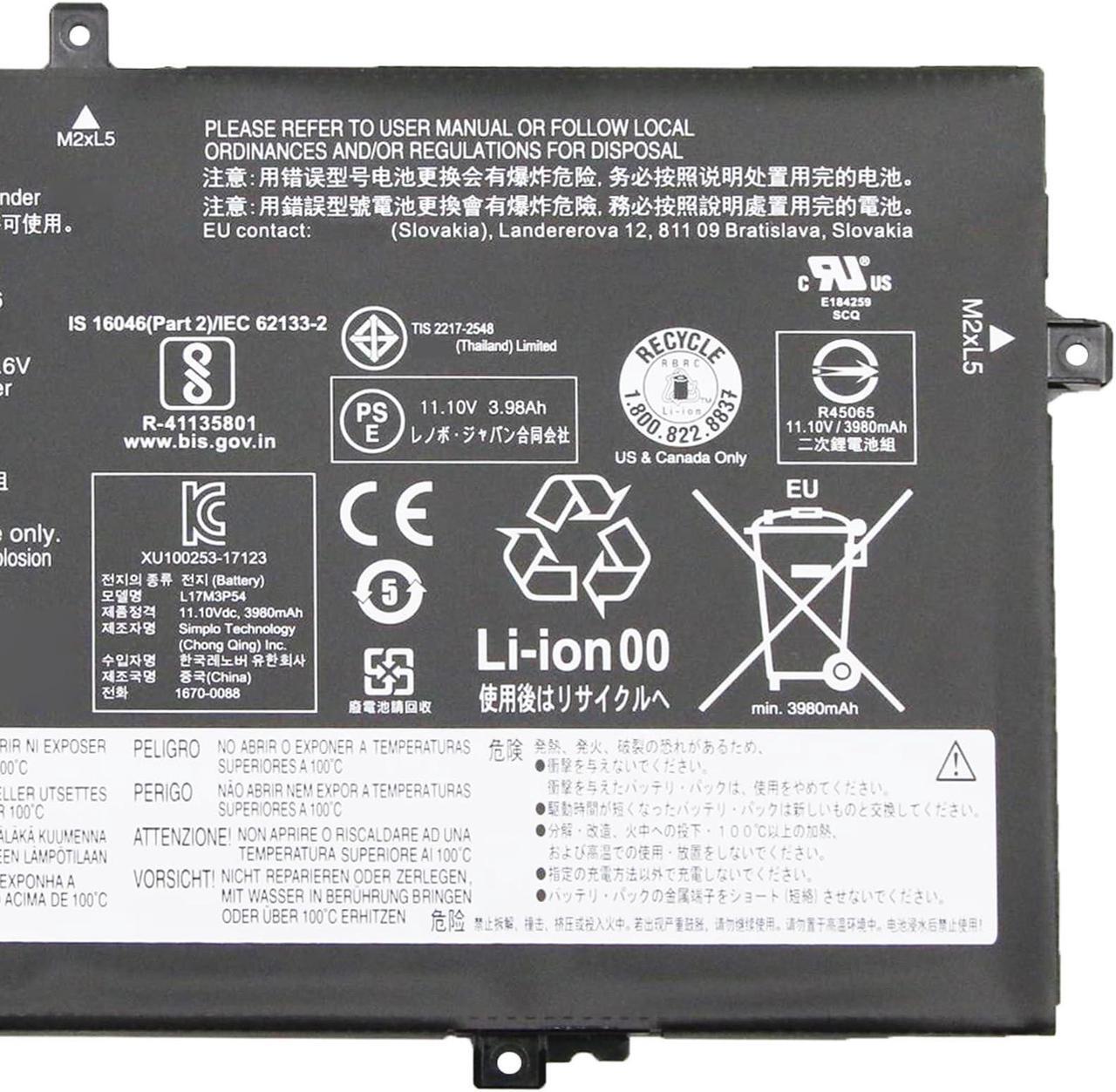 Alt view image 3 of 5 - EPYOBW L17M3P54 L17M3P53 L17C3P52 Battery 45Wh 4120mAh 3-Cell 11.1V Compatible with Lenovo ThinkPad L480 L490 L580 L590 / ThinkPad L14 L15 / ThinkPad L14 Gen 2 / ThinkPad L15 Gen 2 Series L17L3P52
