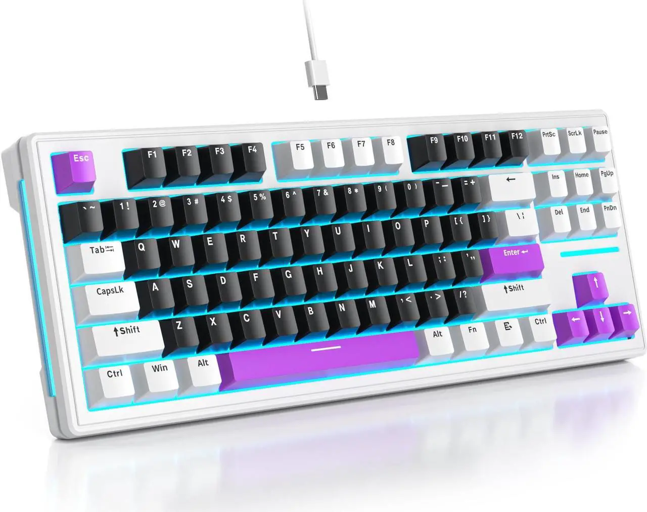 Main image of Mosptnspg 80% TKL Wired Mechanical Keyboard,RGB Backlit Gasket Mount 87 Key Hot Swappable Custom Linear Switch Gaming Keyboard with PBT Keycaps (black purple)