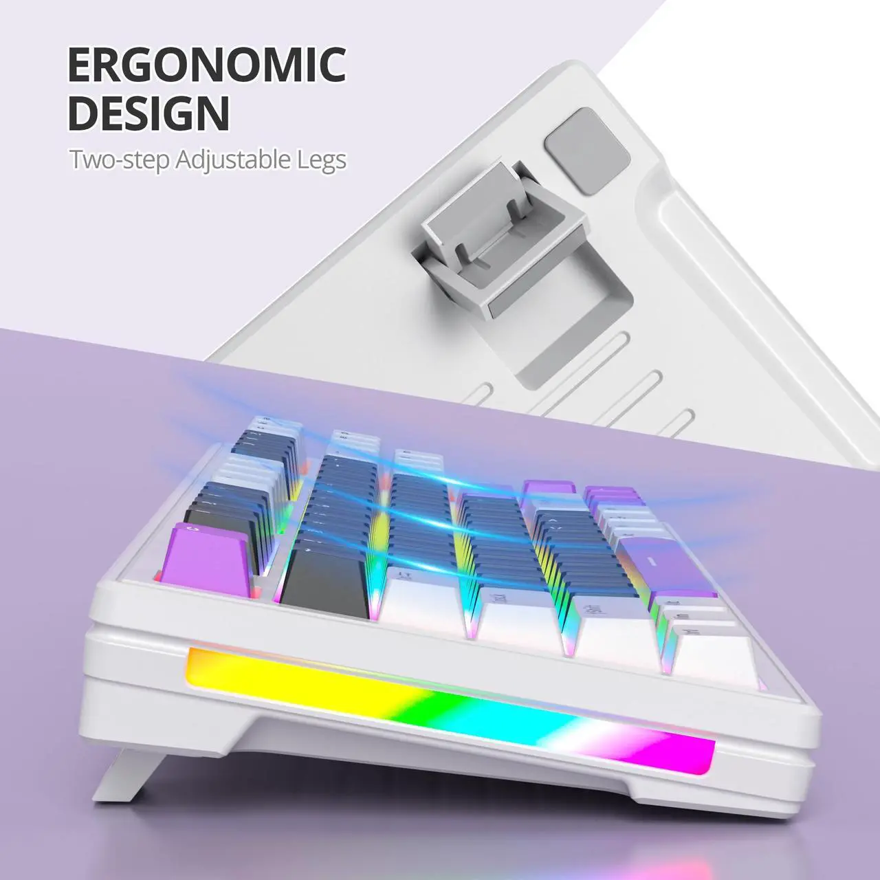 Alt view image 3 of 5 - Mosptnspg 80% TKL Wired Mechanical Keyboard,RGB Backlit Gasket Mount 87 Key Hot Swappable Custom Linear Switch Gaming Keyboard with PBT Keycaps (black purple)
