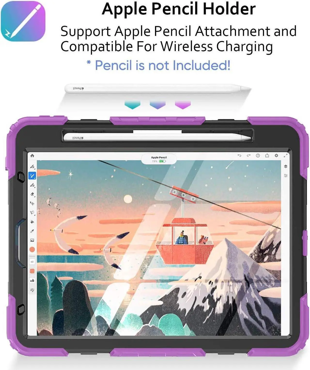 Alt view image 3 of 5 - DuraSafe Cases for iPad 12.9 6th 5th 4th 3rd PRO 12.9 [ Pro 12.9 3/4 / 5/6 Gen ] A2436 A2764 A2437 A2378 A2461 A2379 A1876 A2014 A1895 A2229 A2069 A2232 Shock Proof Cover with Shoulder Strap - Purple