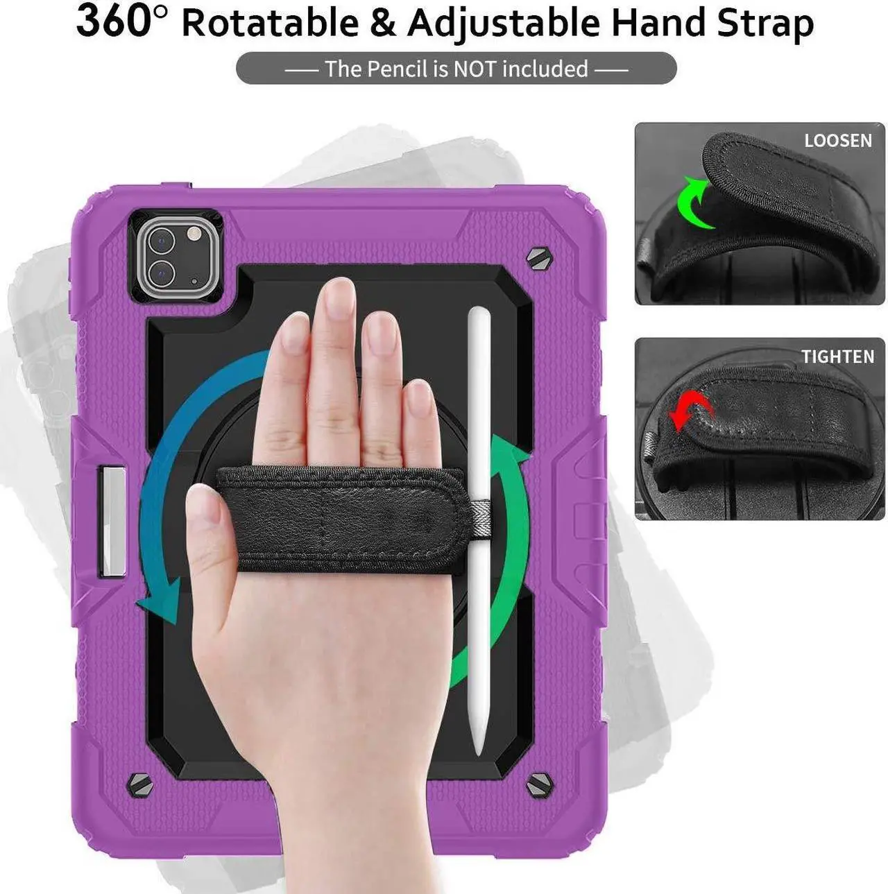 Alt view image 4 of 5 - DuraSafe Cases for iPad 12.9 6th 5th 4th 3rd PRO 12.9 [ Pro 12.9 3/4 / 5/6 Gen ] A2436 A2764 A2437 A2378 A2461 A2379 A1876 A2014 A1895 A2229 A2069 A2232 Shock Proof Cover with Shoulder Strap - Purple