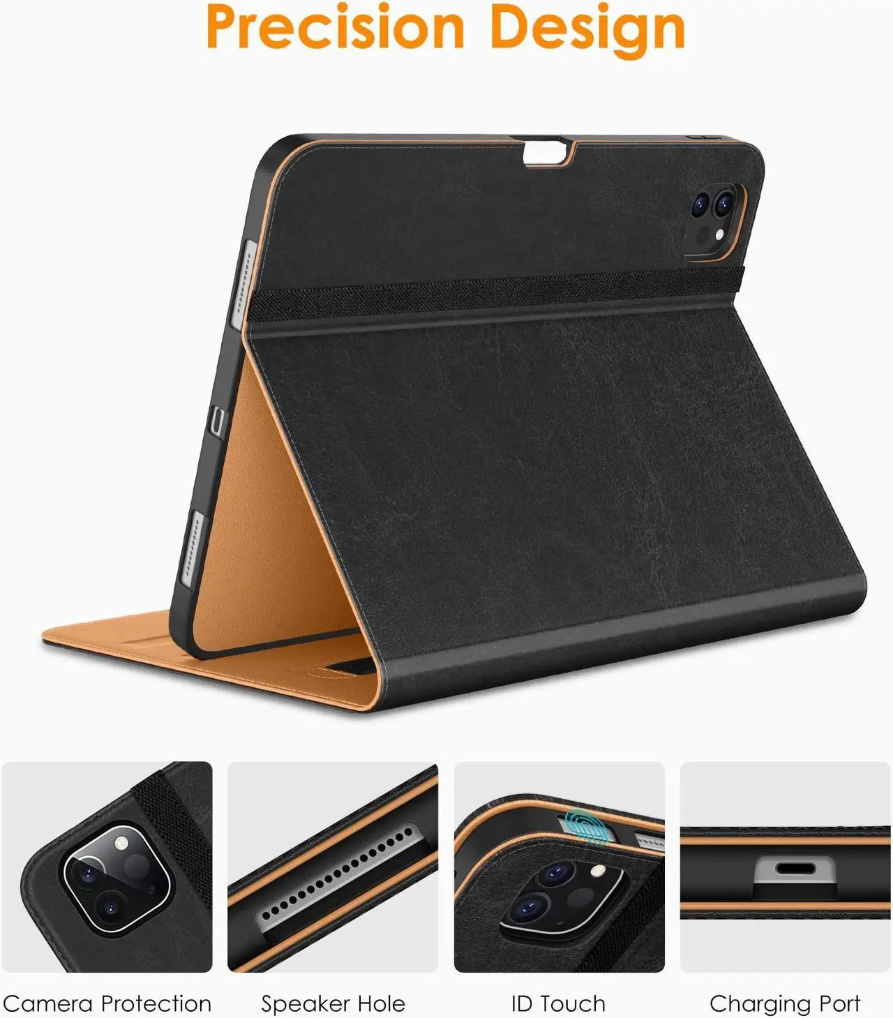 Alt view image 3 of 5 - DTTO iPad Pro 12.9 6th / 5th / 4th / 3rd Generation Case 2022/2021/2020/2018, Premium Leather Folio Stand Case Blue with Stylus Pen Grey