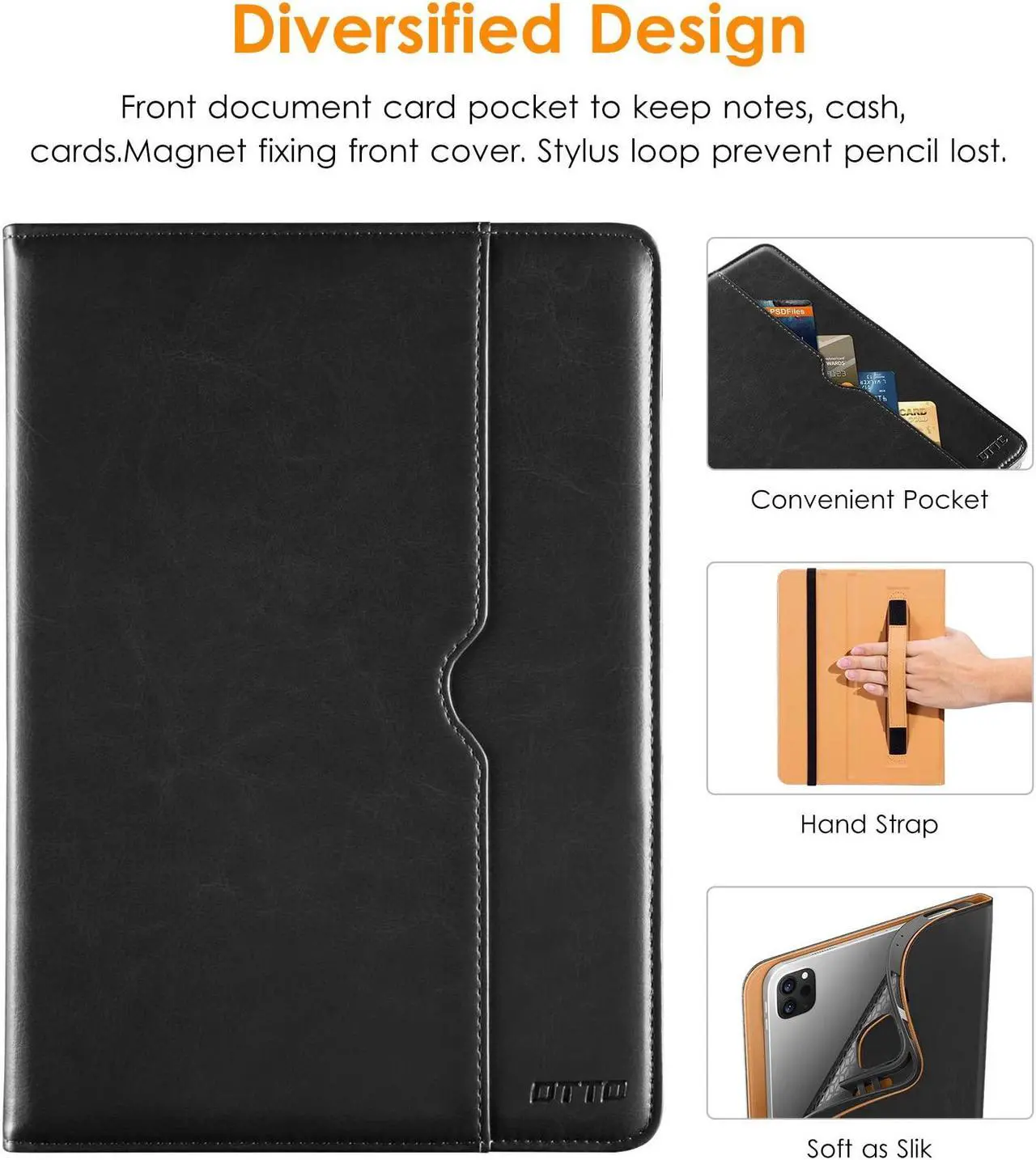 Alt view image 4 of 5 - DTTO iPad Pro 12.9 6th / 5th / 4th / 3rd Generation Case 2022/2021/2020/2018, Premium Leather Folio Stand Case Blue with Stylus Pen Grey
