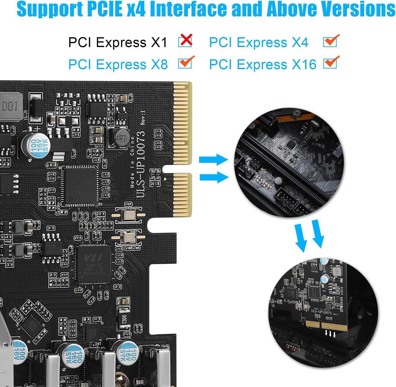 Alt view image 3 of 5 - FANBLACK PCIe to USB 3.2 Gen 2 Card with 20 Gbps Bandwidth 7 USB Ports (4 USB Type-A and 3 Type-C Ports), PCI Express (PCIe) Expansion Card for Desktop PC