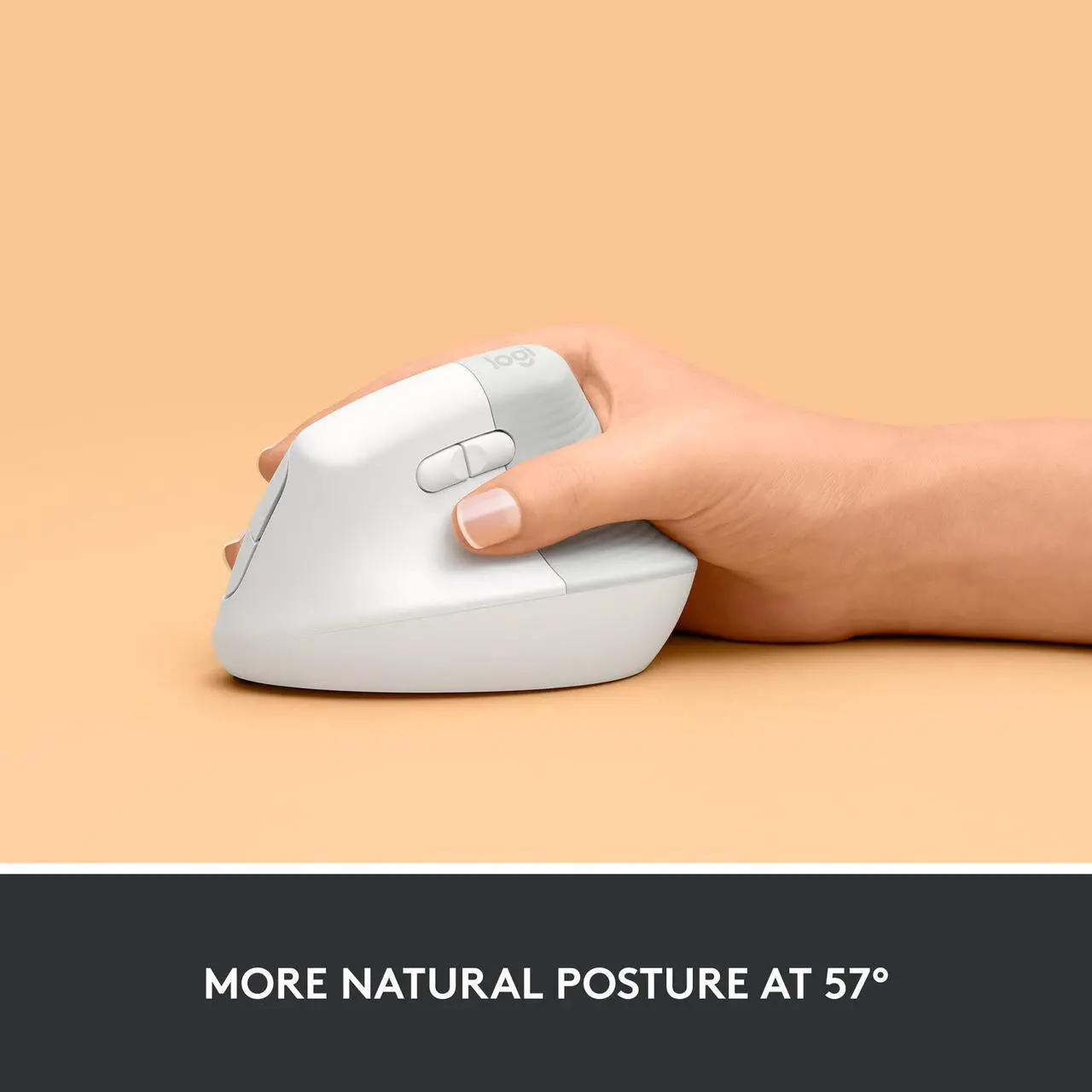 Alt view image 3 of 5 - Logitech Lift Vertical Ergonomic Mouse, Wireless, Bluetooth or Logi Bolt USB receiver, Quiet clicks, 4 buttons, compatible with Windows/macOS/iPadOS, Laptop, PC - Off White