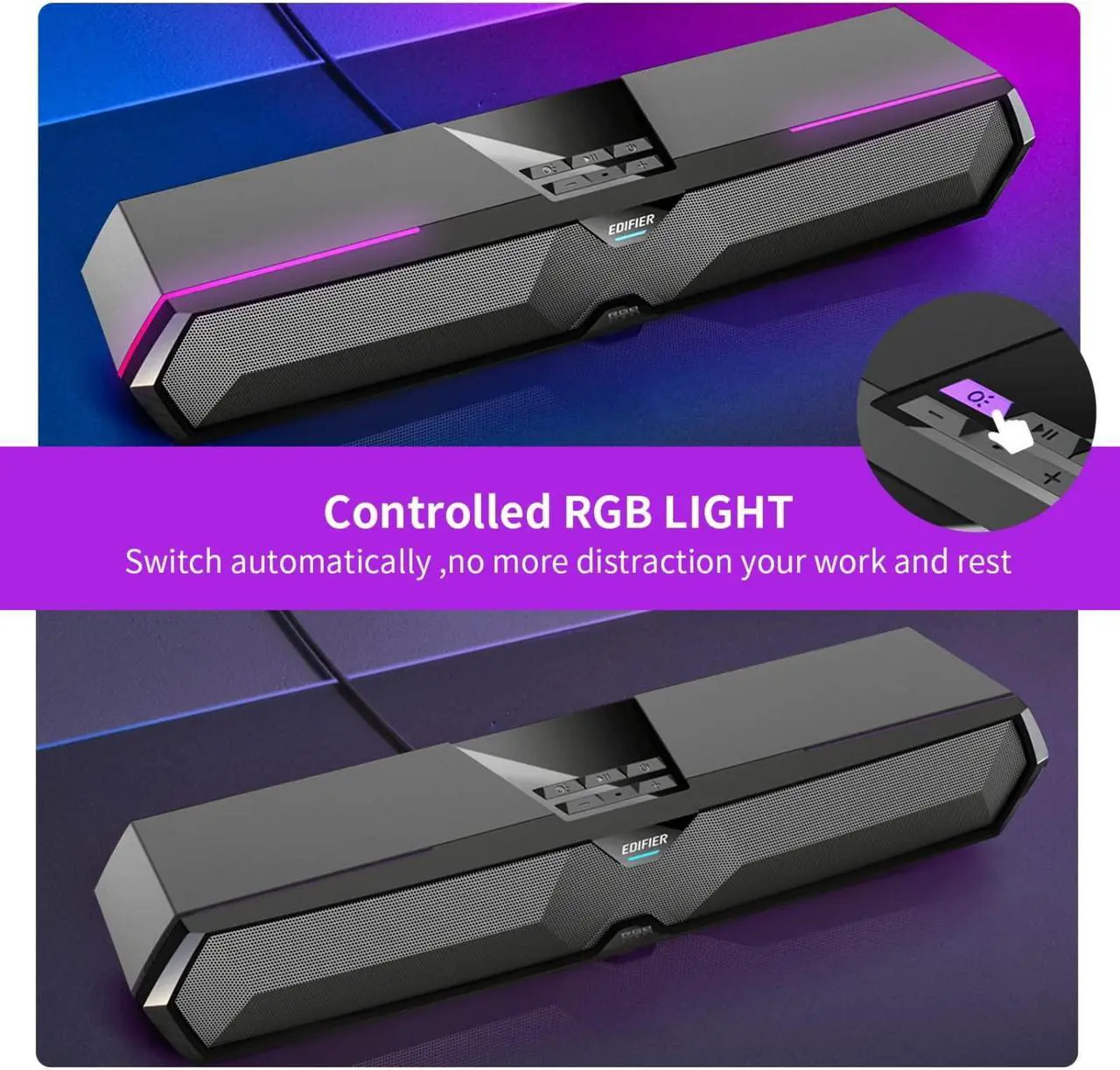 Alt view image 4 of 5 - Edifier MG300 Computer Sound Bar: Loud Speakers with Deep Bass - Switch RGB Built-in Microphone for Gaming Speakers Wireless Bluetooth 5.3 & USB Adapter PC Sound Bar for Desktop