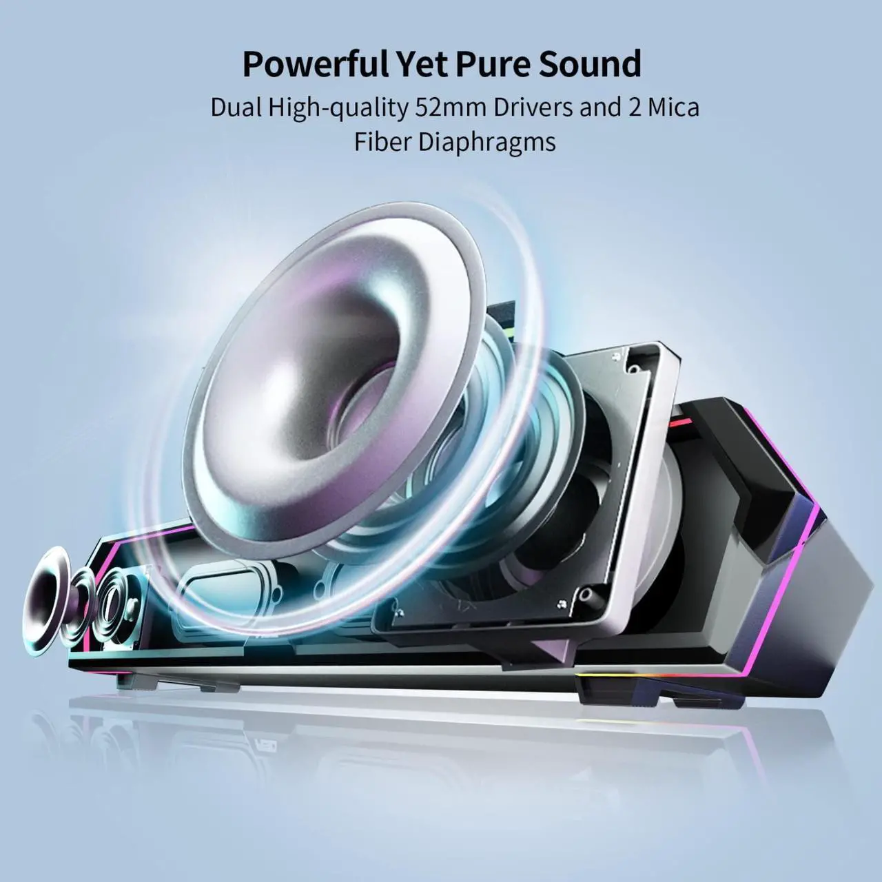 Alt view image 2 of 5 - Edifier MG300 Computer Sound Bar: Loud Speakers with Deep Bass - Switch RGB Built-in Microphone for Gaming Speakers Wireless Bluetooth 5.3 & USB Adapter PC Sound Bar for Desktop