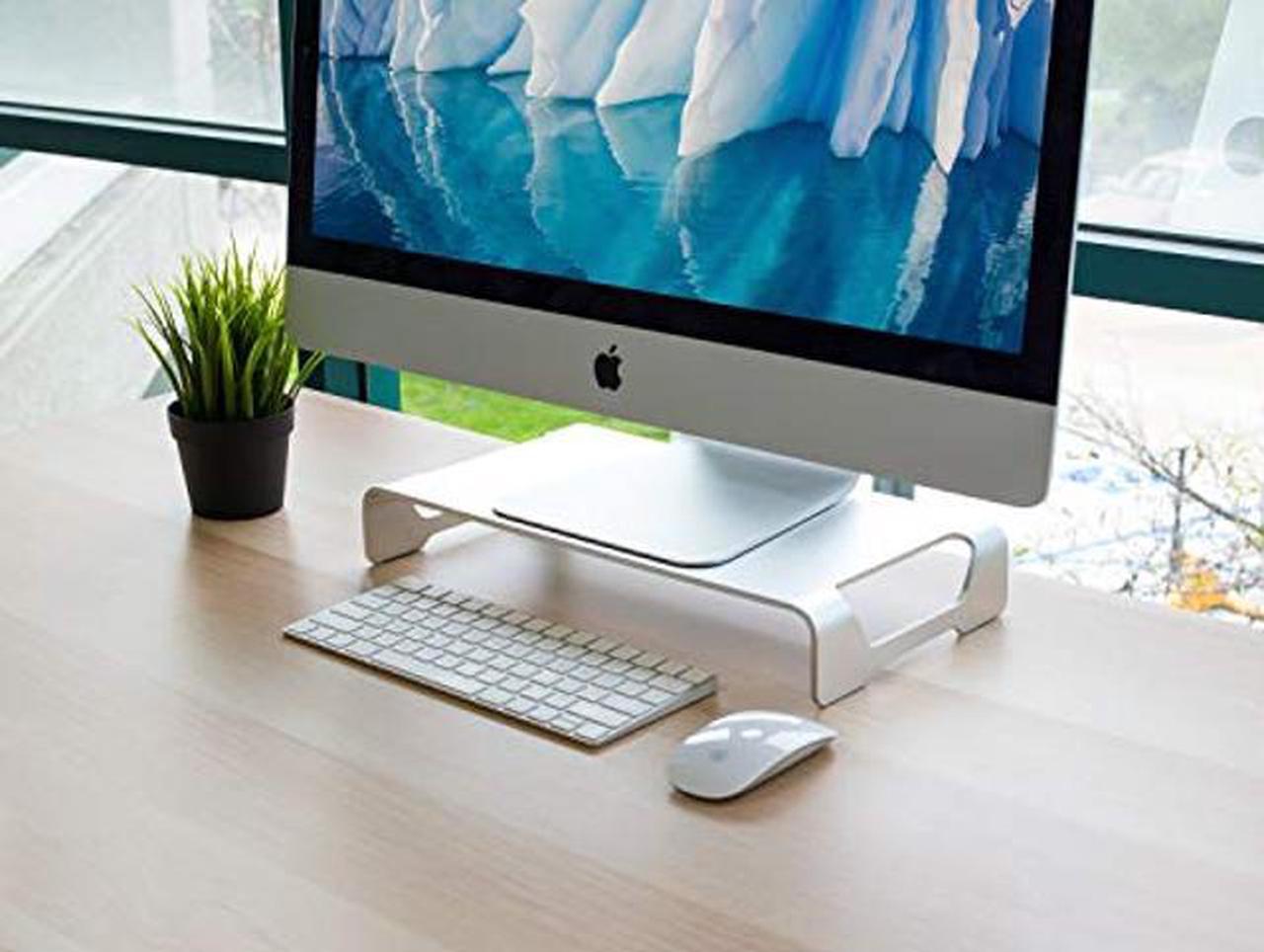 Alt view image 3 of 5 - Mount-It! Aluminum Monitor Stand for iMac - Wide Unibody Monitor Riser - Metal Monitor Stand Desktop Organizer with Keyboard Storage - Universal Desktop Monitor Riser for PC, iMac, MacBook, Laptop