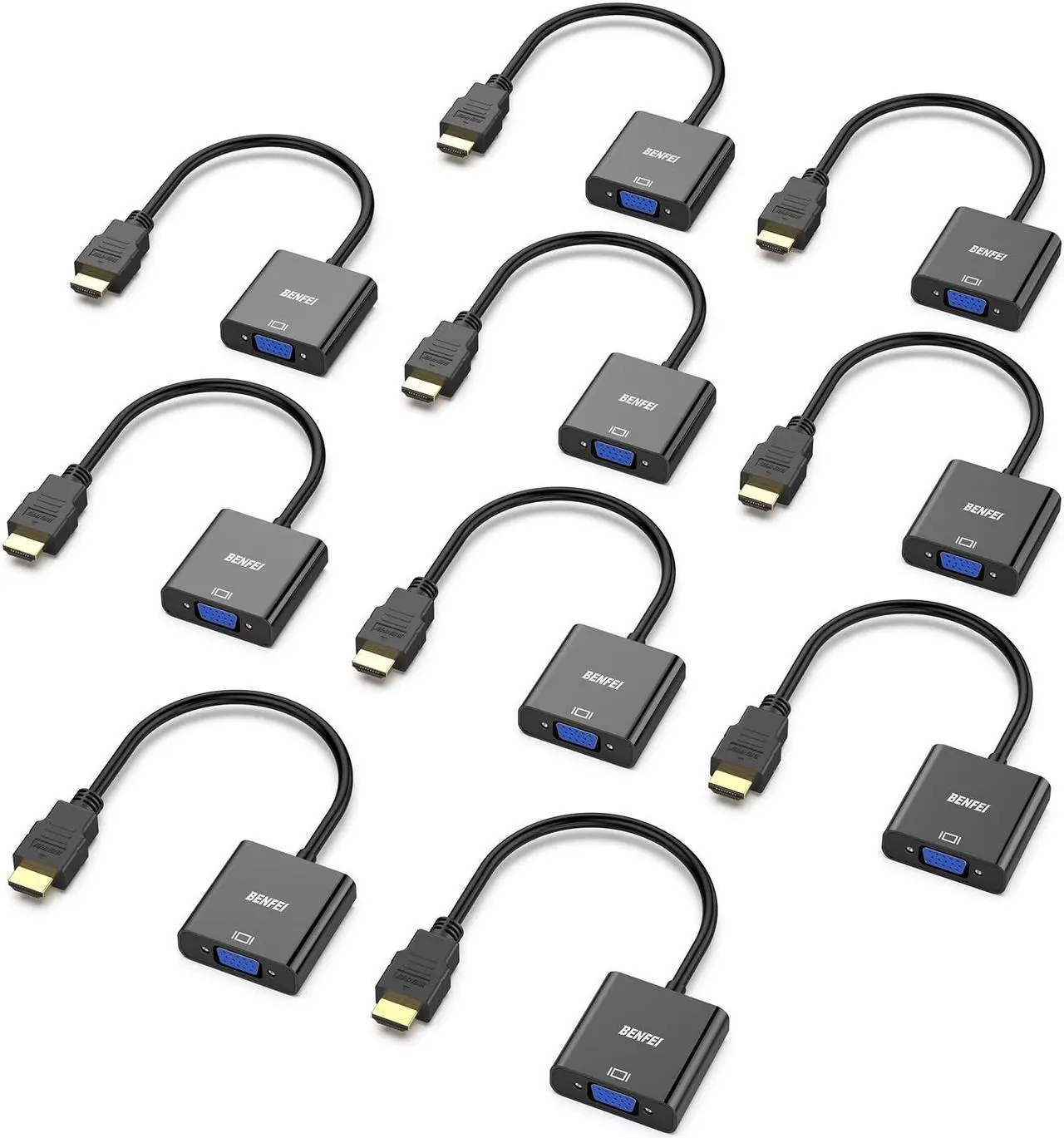 Main image of BENFEI HDMI to VGA, 10 Pack, Gold-Plated HDMI to VGA Adapter (Male to Female) for Computer, Desktop, Laptop, PC, Monitor, Projector, HDTV, Chromebook, Raspberry Pi, Roku, Xbox and More - Black