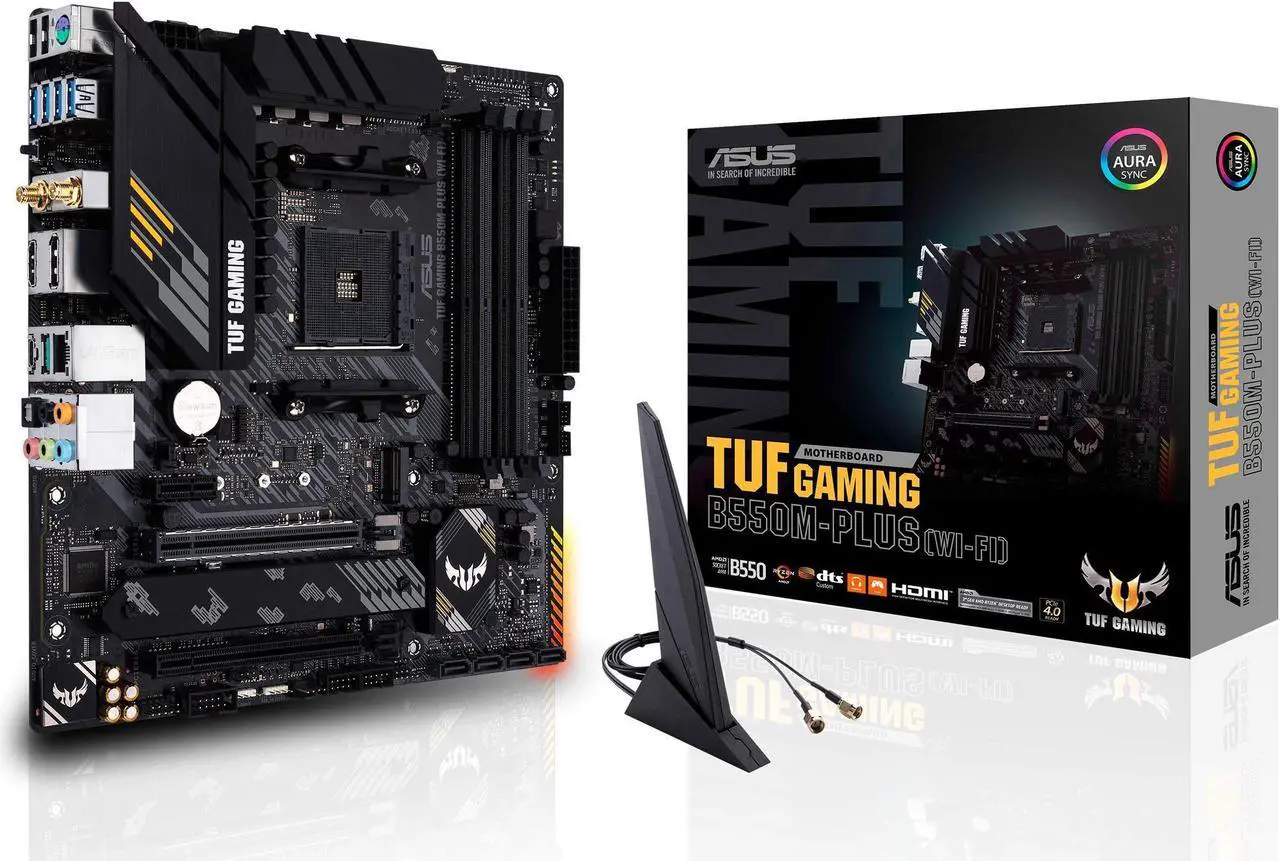 Main image of ASUS TUF GAMING B550M-PLUS (WiFi 6) AMD AM4 (3rd Gen Ryzen(tm)) microATX gaming motherboard (PCIe 4.0, 2.5Gb LAN, BIOS FlashBack, HDMI 2.1, USB 3.2 Gen 2, Addressable Gen 2 RGB header and AURA Sync)