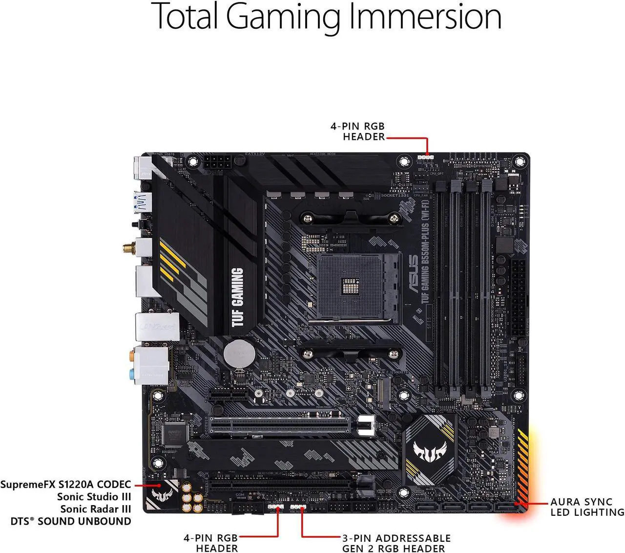 Alt view image 4 of 5 - ASUS TUF GAMING B550M-PLUS (WiFi 6) AMD AM4 (3rd Gen Ryzen(tm)) microATX gaming motherboard (PCIe 4.0, 2.5Gb LAN, BIOS FlashBack, HDMI 2.1, USB 3.2 Gen 2, Addressable Gen 2 RGB header and AURA Sync)