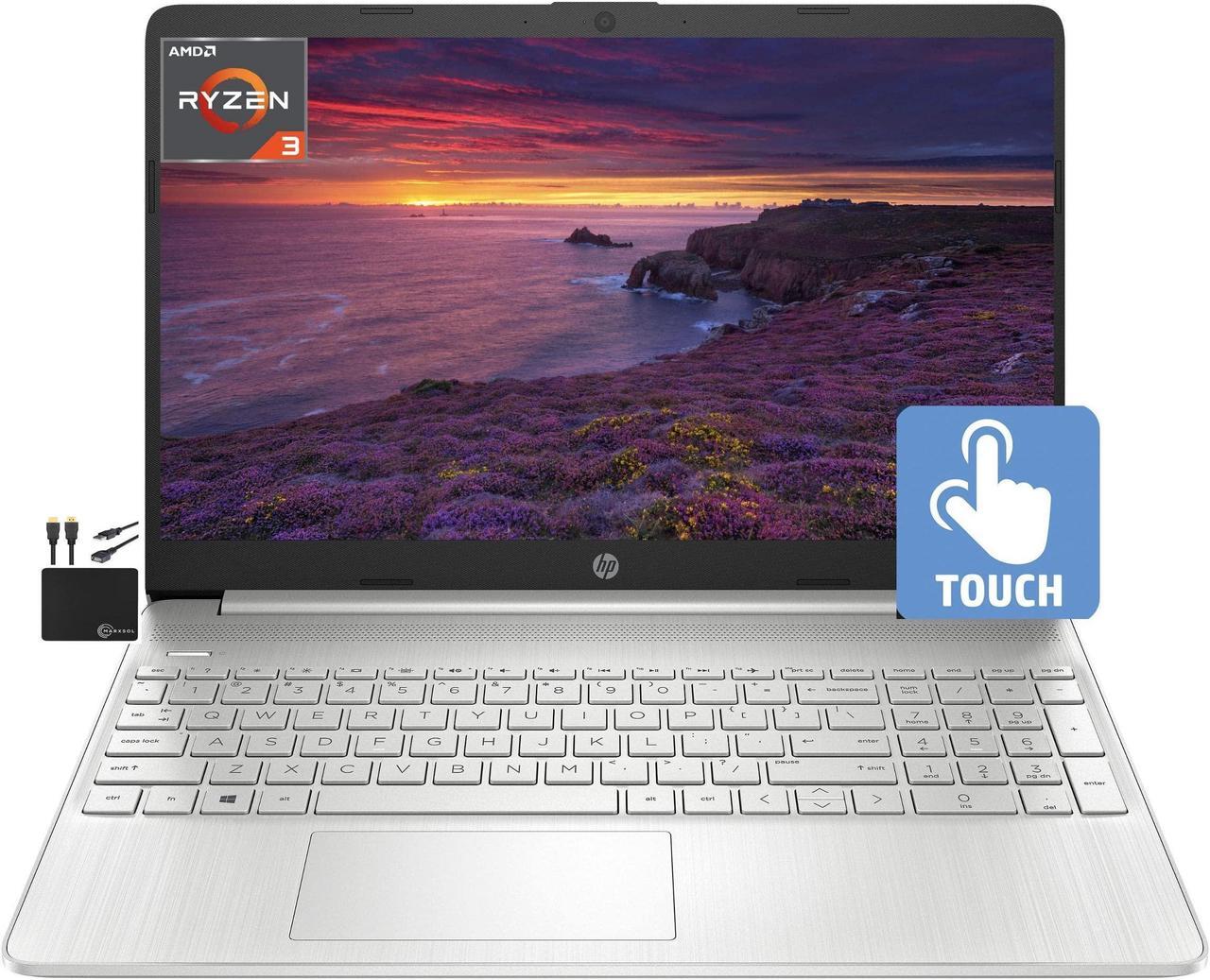 HP 2022 Newest 15.6" HD Touchscreen Laptop, AMD Ryzen 3 3250U, Dual Core Upto 3.5GHz (Beat i5-7200U), 8GB RAM, 256GB NVMe SSD, Webcam, Wi-Fi 5, Bluetooth, Fast Charge, Windows 11 S+MarxsolCables