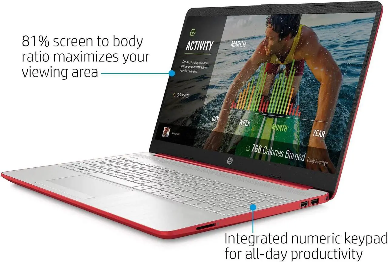 Alt view image 3 of 5 - HP Pavilion 15.6" HD Laptop Computer, Intel Pentium Processor, 16GB RAM, 512GB SSD, Webcam, USB-C, HDMI, Ethernet RJ-45, WiFi, Includes 1-Year Microsoft 365, Windows 11 S, Scarlet Red, YSC Accessory