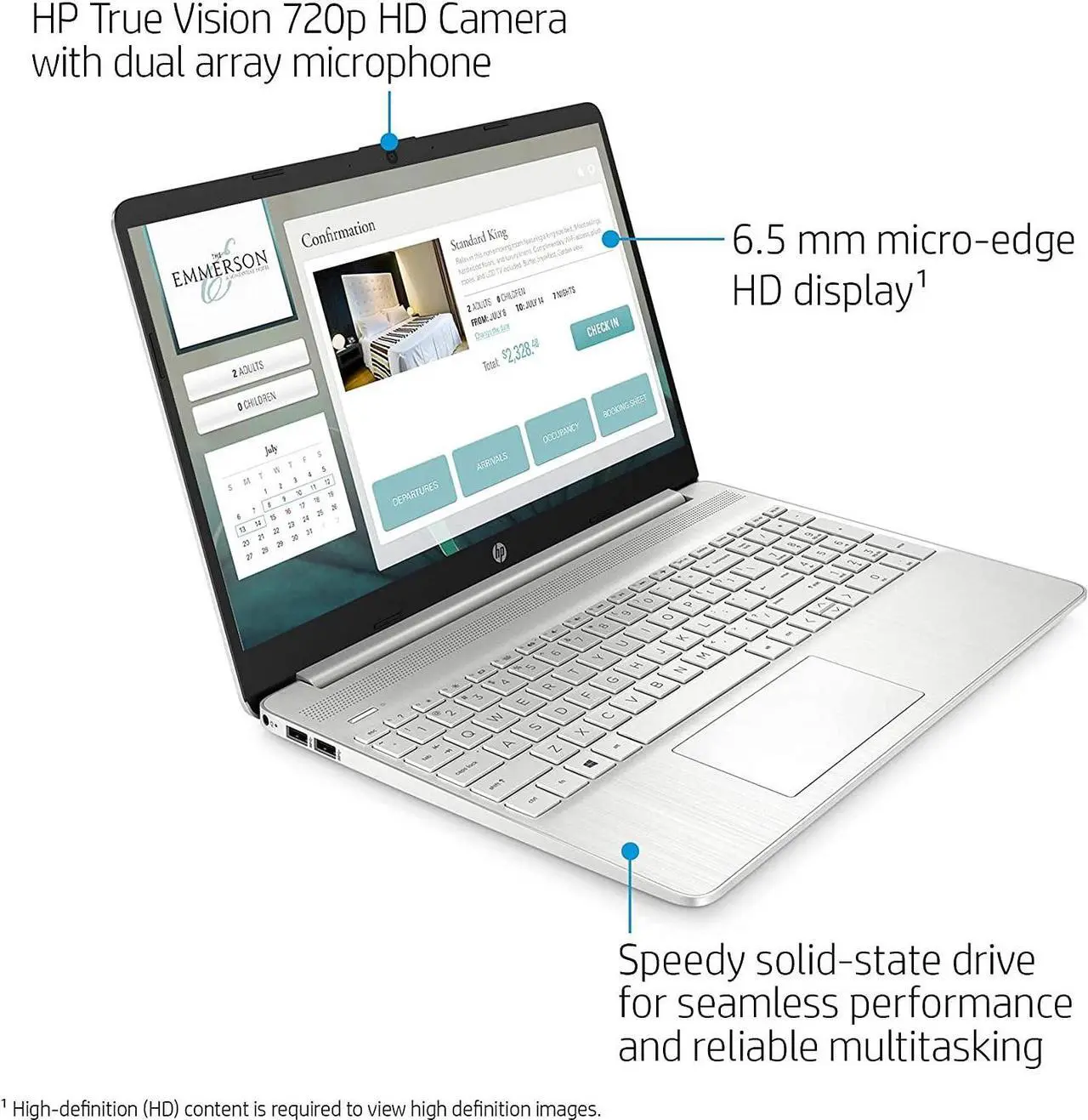 Alt view image 3 of 5 - HP 2021 Pavilion 15 15.6" HD Laptop Computer, AMD Athlon Silver 3050U (Beats i3-7100U), 8GB DDR4, 128GB SSD, Webcam, USB-C, HDMI, 1 Year of Microsoft 365, Windows 10 S, Silver, TiTac Accessory