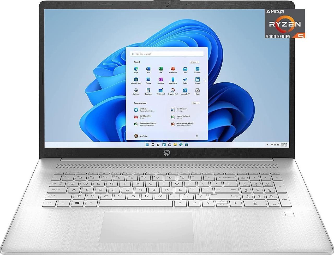 HP 17.3" Full HD Laptop, AMD Ryzen 5 5500U (Beat i5-10500), 8GB RAM, 512GB NVMe SSD, USB-C, Fingerprint, HDMI, Webcam, WiFi, Windows 10 Home in S Mode, Natural Silver