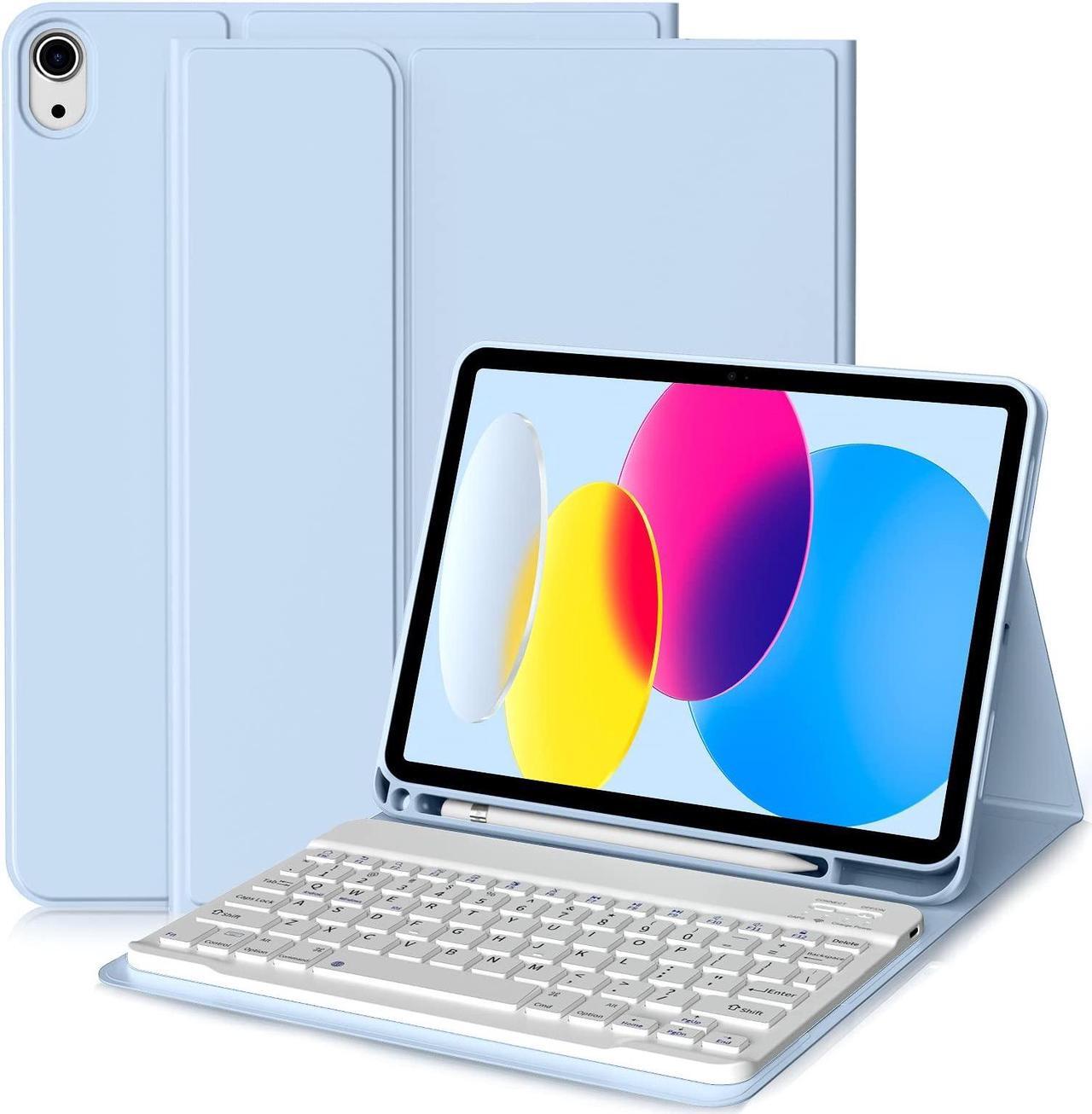 Main image of Aoub Compatible for iPad 10th Generation Case With Detachable Bluetooth Keyboard, 10.9 Inch 2022, Smart Stand Folio Cover With Pencil Holder for iPad 10th Gen, Sky Blue