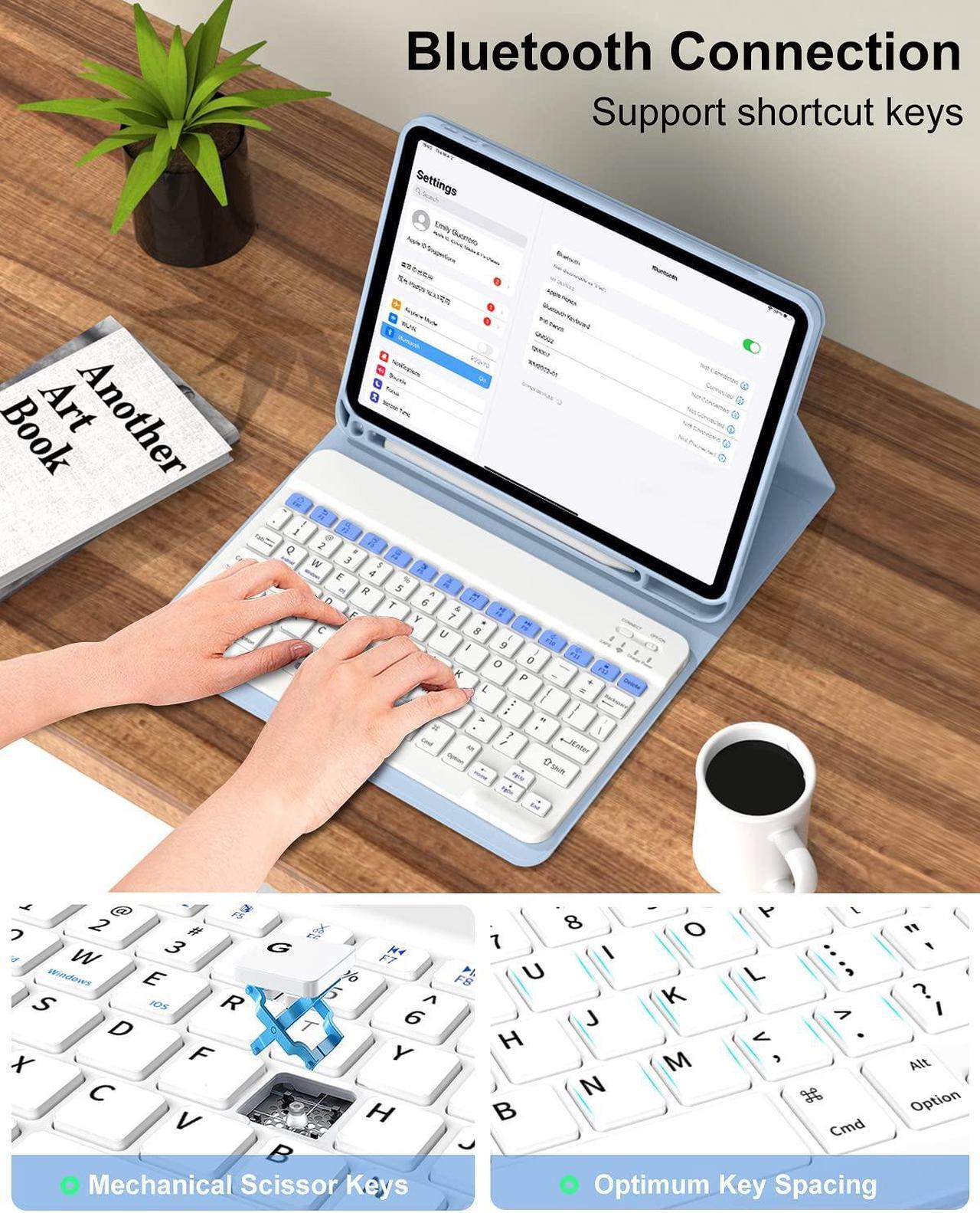 Alt view image 5 of 5 - Aoub Compatible for iPad 10th Generation Case With Detachable Bluetooth Keyboard, 10.9 Inch 2022, Smart Stand Folio Cover With Pencil Holder for iPad 10th Gen, Sky Blue