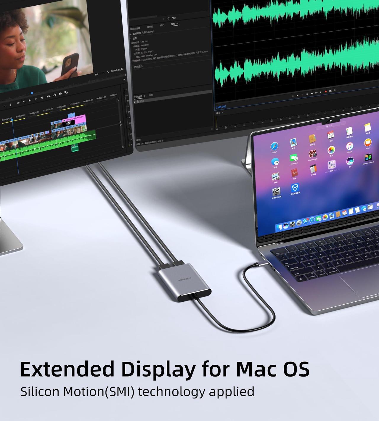 Alt view image 2 of 5 - fairikabe USB C to Dual HDMI Adapter for 2 Monitors, 2 HDMI Extend Displays for MacBook, HDMI Splitter for Dual Monitors Extended Display, MST Adapter for MacBook Pro Air M1 M2 MacOS and Windows
