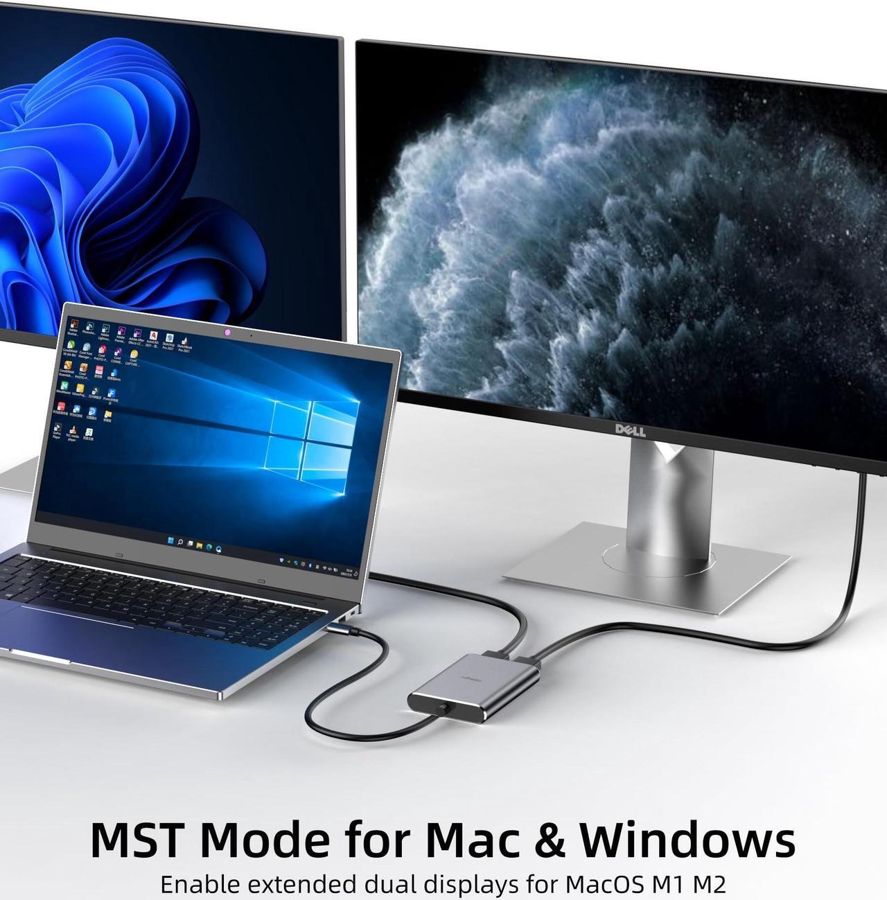 Alt view image 4 of 5 - fairikabe USB C to Dual HDMI Adapter for 2 Monitors, 2 HDMI Extend Displays for MacBook, HDMI Splitter for Dual Monitors Extended Display, MST Adapter for MacBook Pro Air M1 M2 MacOS and Windows