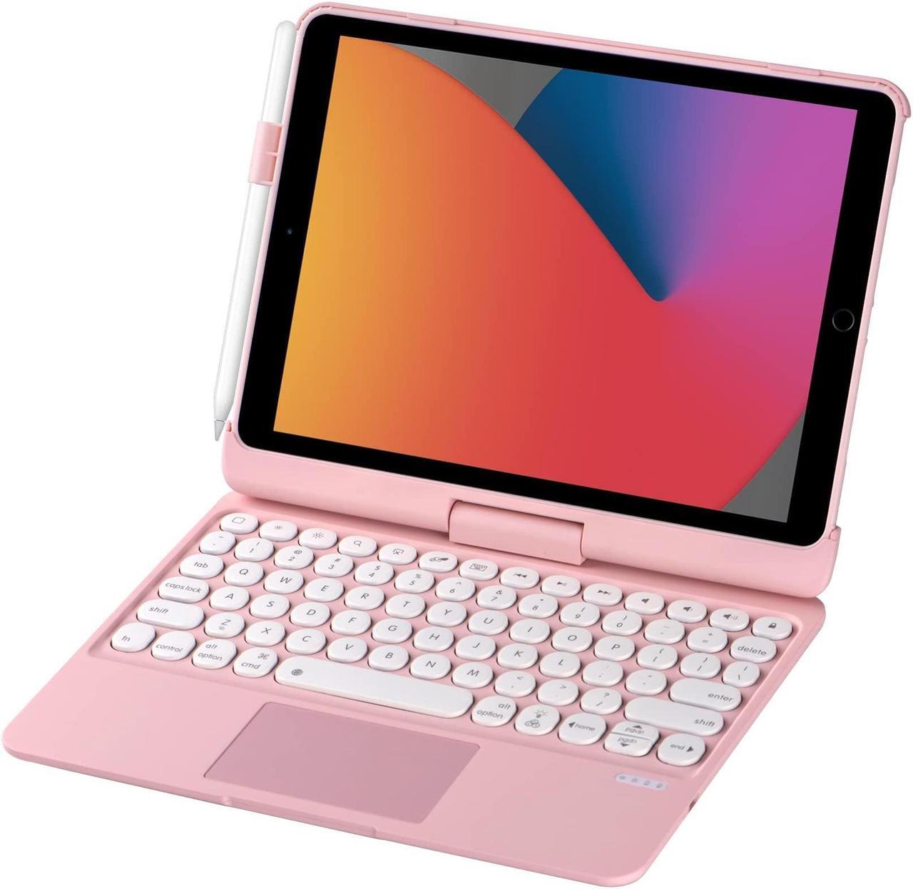 Main image of INI iPad Keyboard Case for iPad 2018 (6th Gen) - iPad 2017 (5th Gen) - iPad Pro 9.7 - Air 2&1-360 Rotatable - Wireless/BT - Backlit 7 Colors - iPad Case with Keyboard for iPad OS (9.7, Pink)