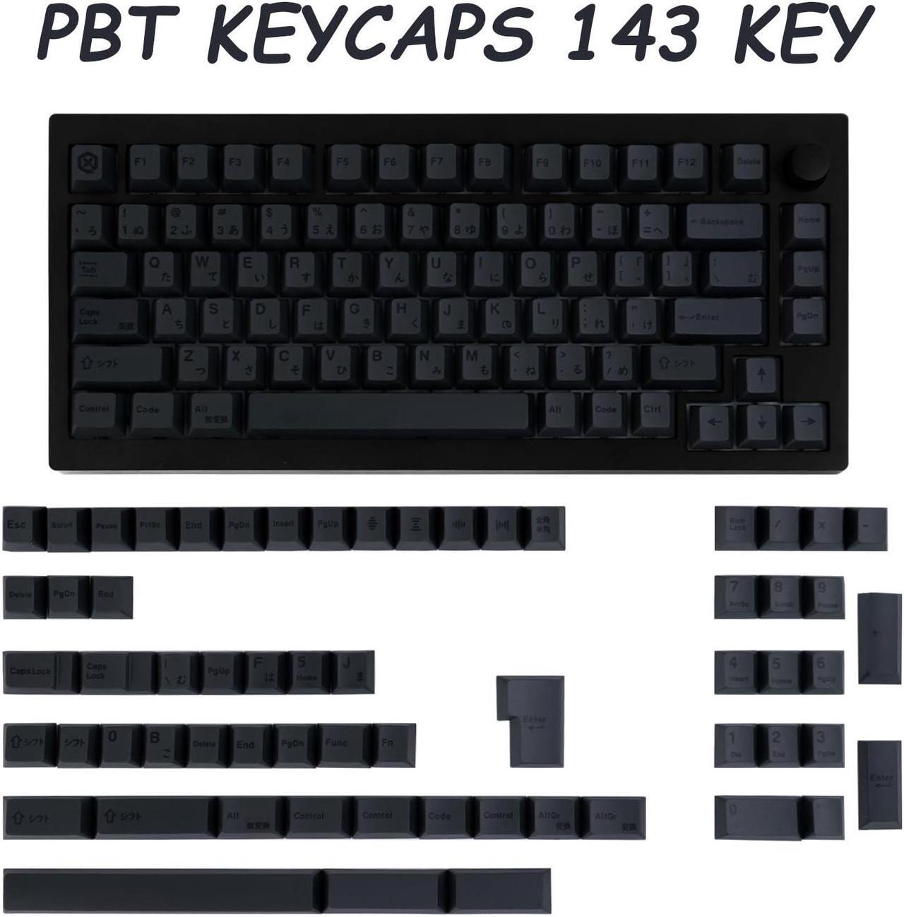 Alt view image 2 of 5 - 143 Keys Grey on Black Keycaps Set, Japanese Keycaps Custom Keycaps Black on Grey Keycaps, PBT Cherry Profile Keycaps for Mechanical Keyboard