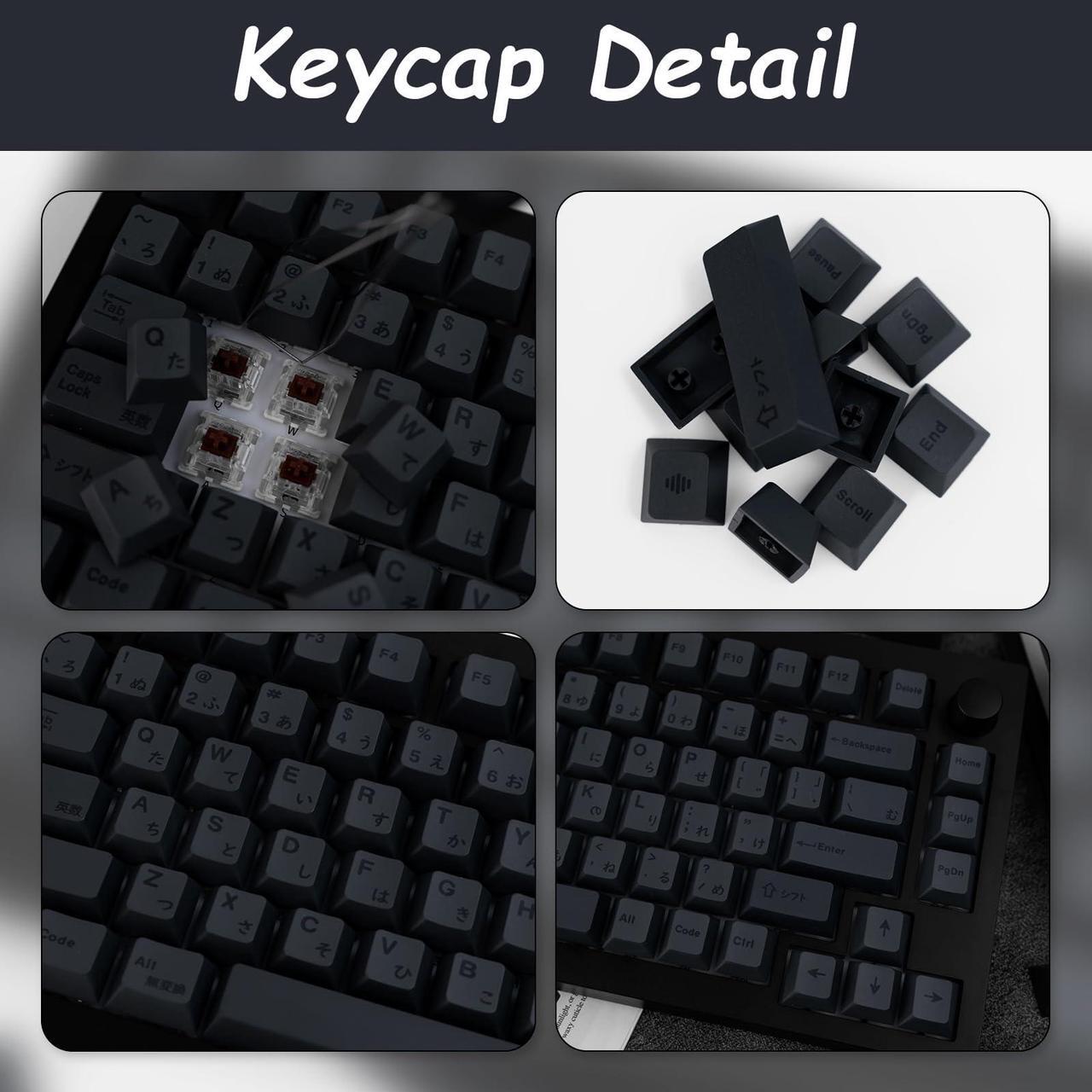 Alt view image 3 of 5 - 143 Keys Grey on Black Keycaps Set, Japanese Keycaps Custom Keycaps Black on Grey Keycaps, PBT Cherry Profile Keycaps for Mechanical Keyboard