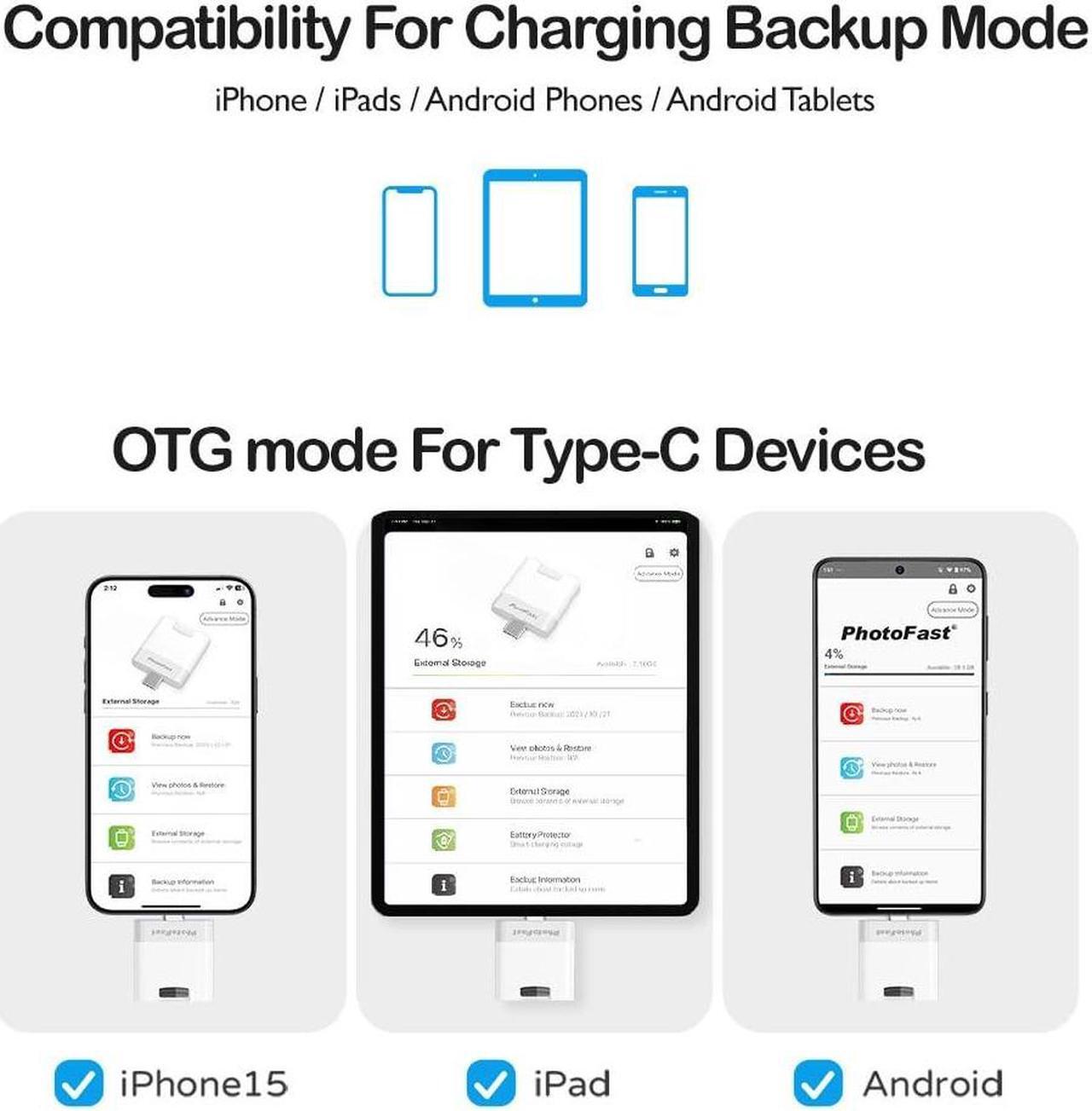 Alt view image 5 of 5 - PhotoFast PhotoCube PD Plus PD+, Smart Auto Photo & Video Backup, The Photo Stick, Flash Drive, PD Fast Charging, Supports up to 2TB MicroSD for iPhone, Android, iPad, and Tablet, w/o MicroSD card