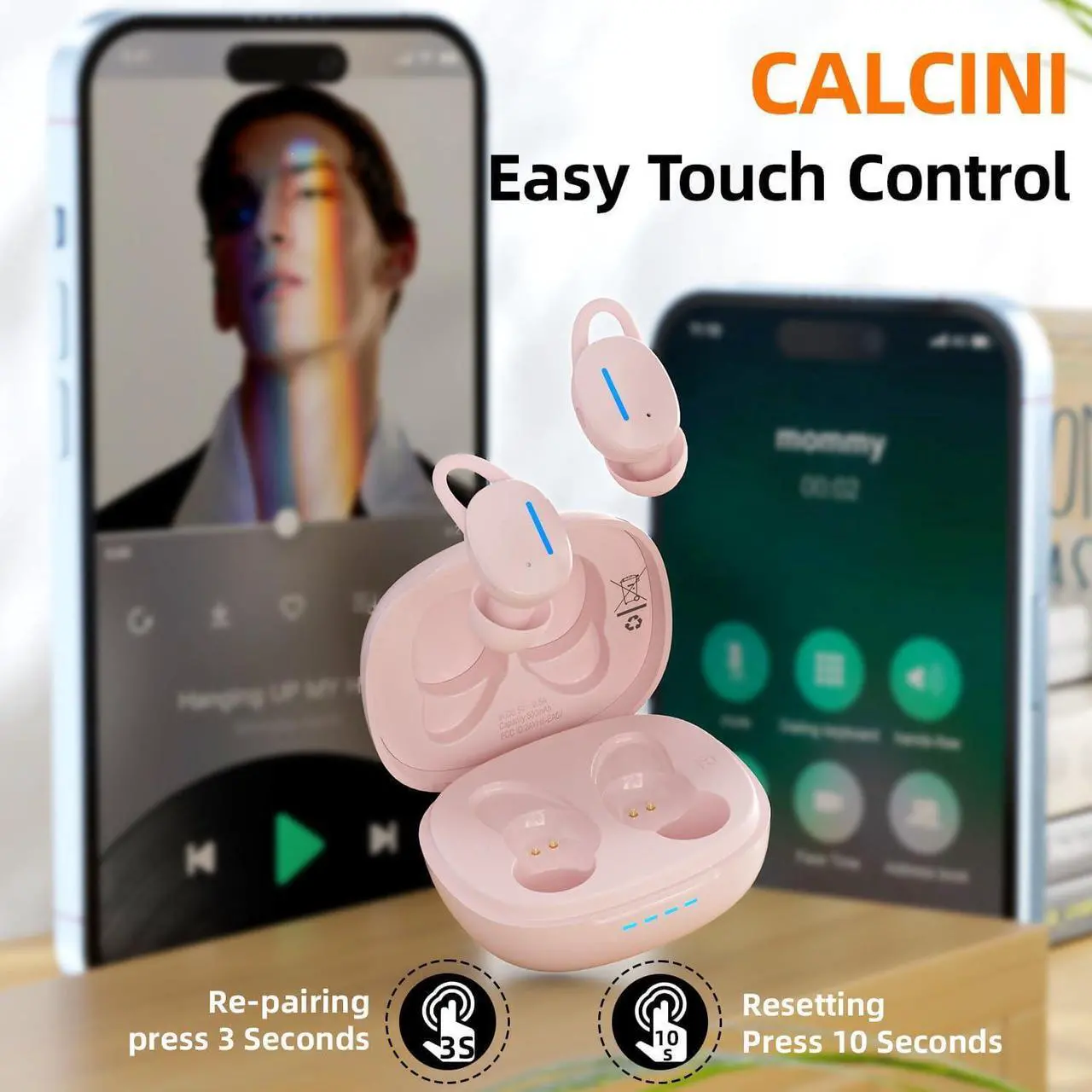 Alt view image 5 of 5 - CALCINI Wireless Earbuds IPX8 Waterproof Touch Control, Bluetooth 5.3 in Ear Headphones with Charging Case, TWS Headset for Phone,Samsung,Android, Sport and Workout Deep Bass Microphone Earphones