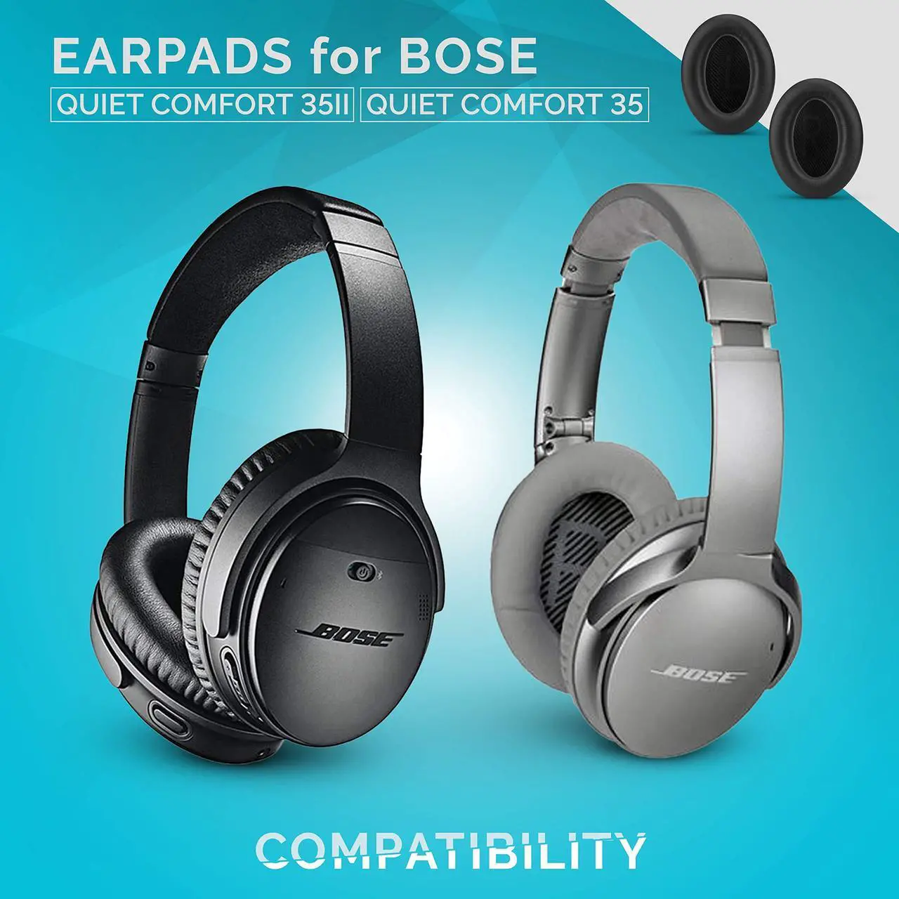 Alt view image 4 of 5 - Replacement Earpads for Bose QuietComfort 35 (QC35) & 35 II (QC35 ii) Headphones, with Memory Foam, Leather & Added Thickness for Better Comfort & Noise Isolation