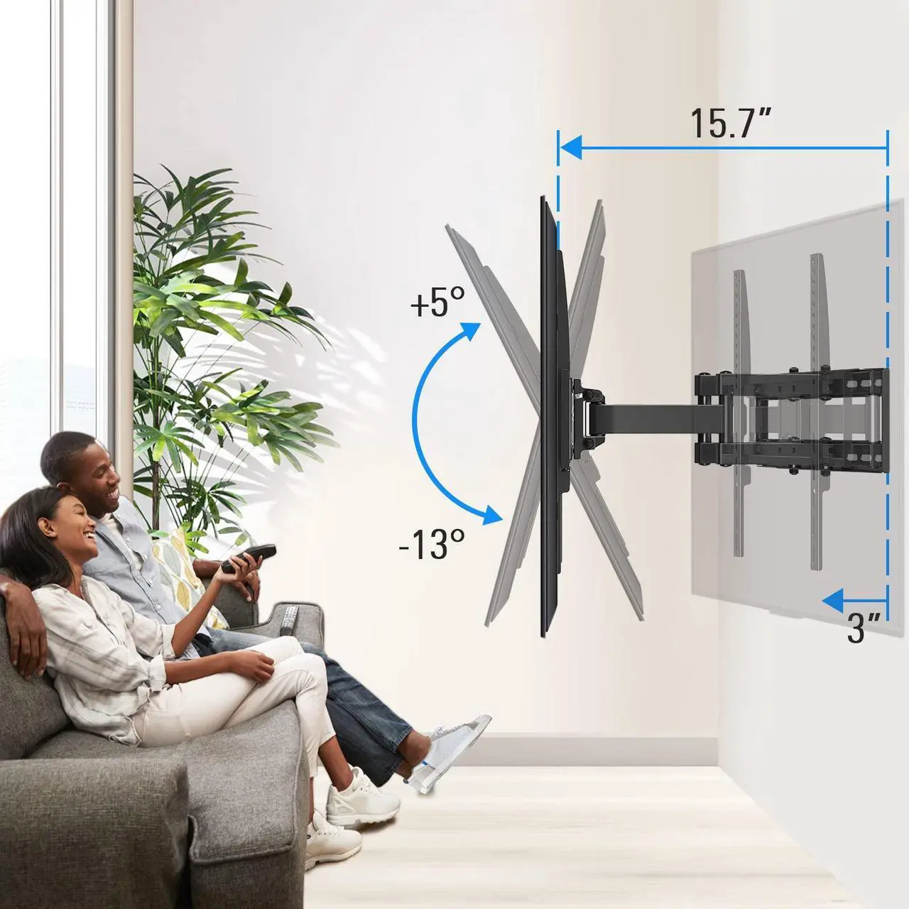 Alt view image 3 of 5 - MOUNTUP Full Motion TV Wall Mount for 26-65 Inch TVs & Smooth Swivel Tilt TV Mount for 37-82 Inch TVs Bundle