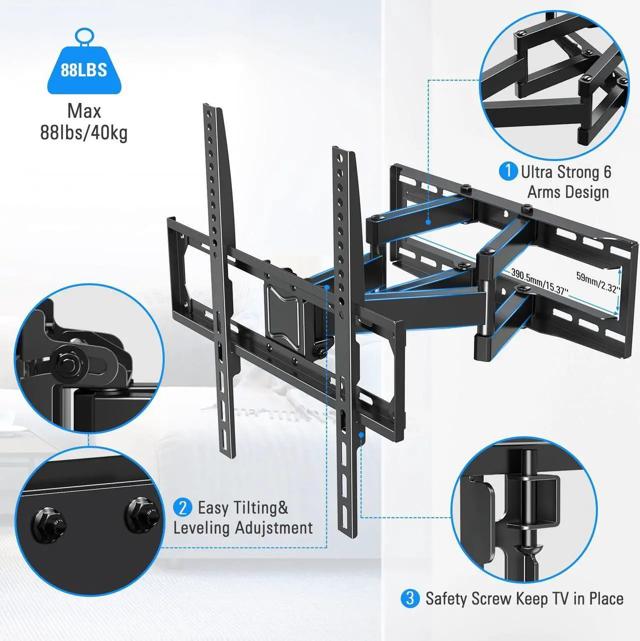 Alt view image 5 of 5 - MOUNTUP Full Motion TV Wall Mount for 26-65 Inch TVs & Smooth Swivel Tilt TV Mount for 37-82 Inch TVs Bundle