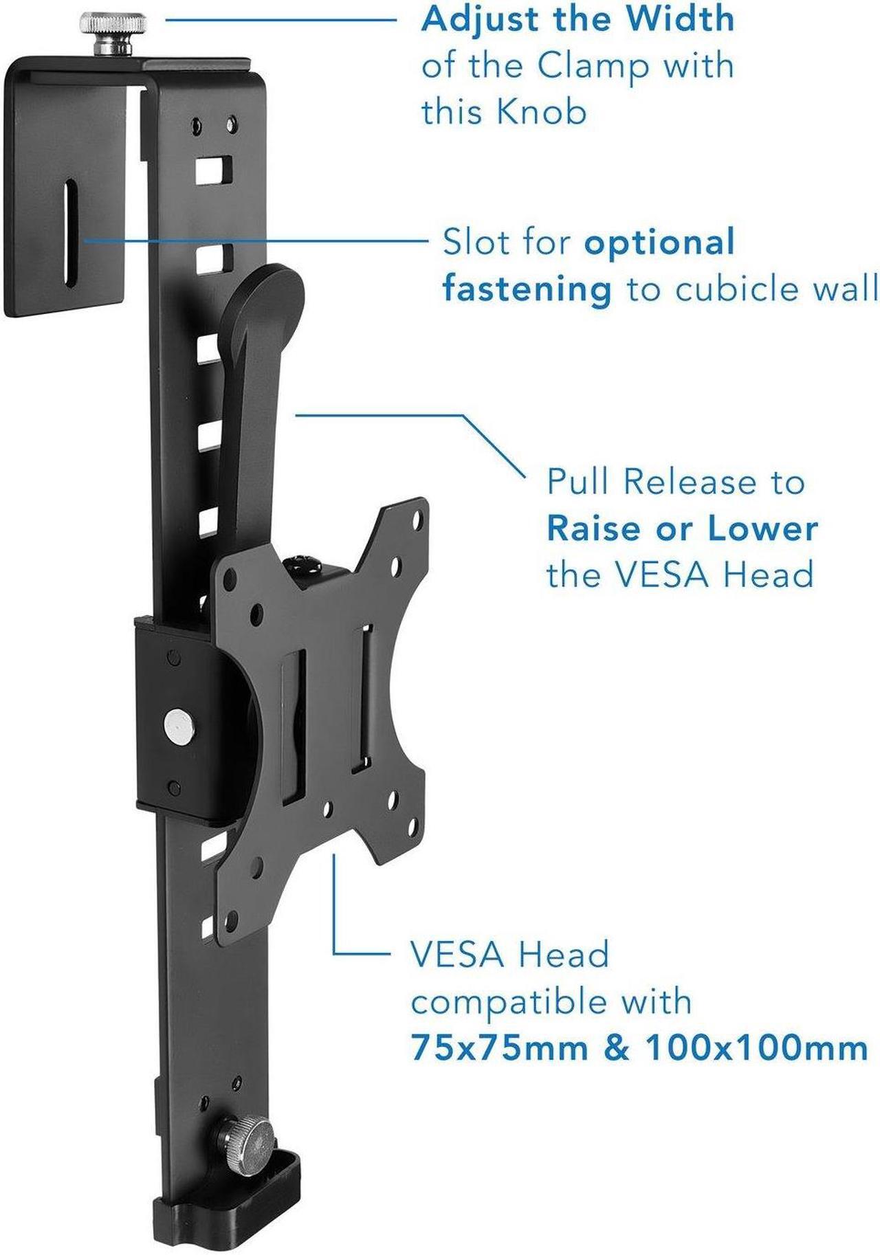 Alt view image 3 of 5 - Mount-It! Cubicle Monitor Mount Hanger Attachment, Hanging Height Adjustable VESA Bracket for a 17" to 32" Screen, Adjustable Hook Supports up to 17.6 lbs, Black (MI-785)