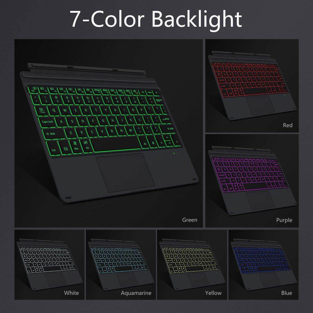 Alt view image 3 of 5 - MoKo Type Cover Fit Microsoft Surface Go 4 (2023)/ Go 3 (2021)/ Go 2 2020 / Go 2018, Slim Wireless Bluetooth Keyboard with Trackpad, 7-Color LED Backlit, Built-in Rechargeable Battery - Black