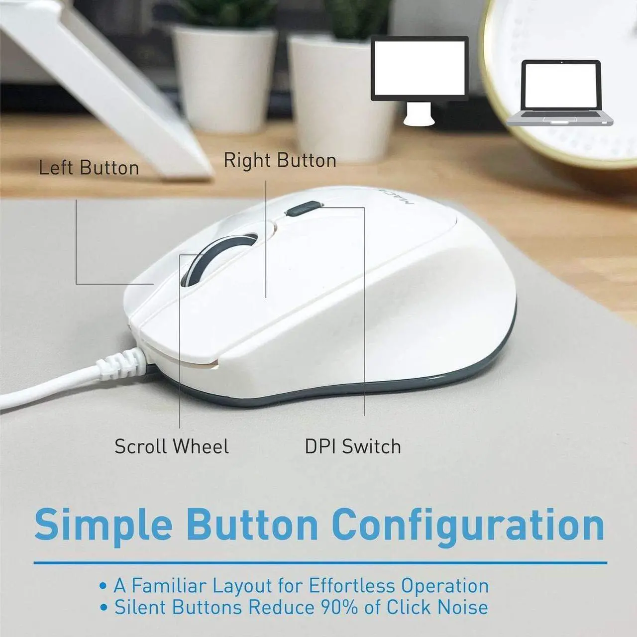 Alt view image 3 of 5 - Macally USB C Wired Mouse and a USB C Mini Keyboard, Add Simplistic Apple Aesthetic to Your Office