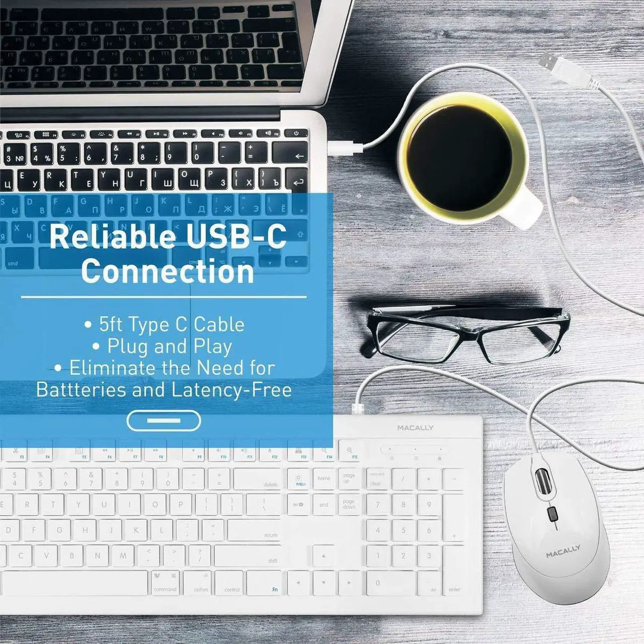 Alt view image 5 of 5 - Macally USB C Wired Mouse and a USB C Mini Keyboard, Add Simplistic Apple Aesthetic to Your Office