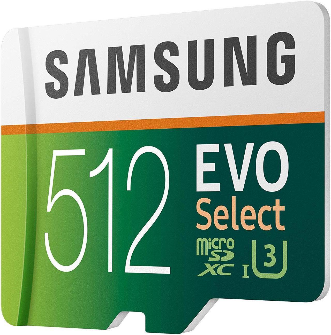 Alt view image 2 of 5 - Samsung EVO Select 512GB 100MB/s 90MB/s Micro SD Memory Card for Full HD & 4K UHD + SD Adapter for Smartphone, Tablet, Action Camera, Drone and Notebook