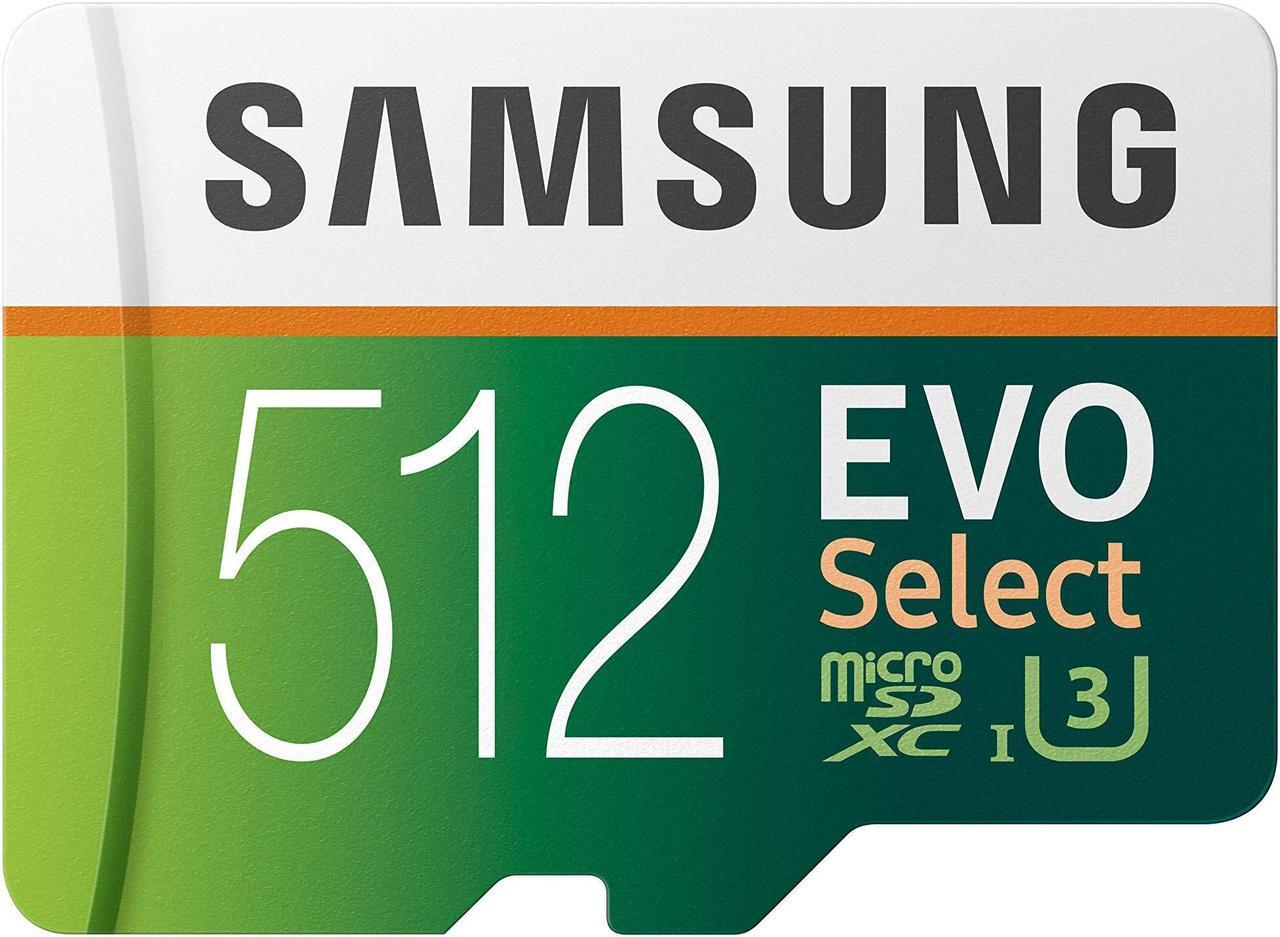 Main image of Samsung EVO Select 512GB 100MB/s 90MB/s Micro SD Memory Card for Full HD & 4K UHD + SD Adapter for Smartphone, Tablet, Action Camera, Drone and Notebook