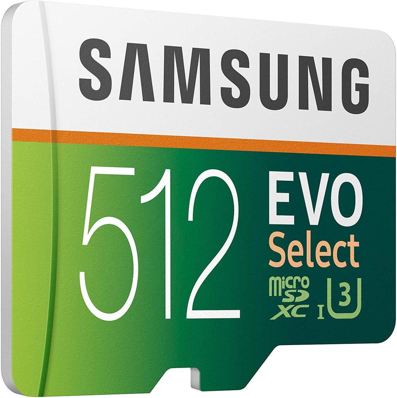 Alt view image 3 of 5 - Samsung EVO Select 512GB 100MB/s 90MB/s Micro SD Memory Card for Full HD & 4K UHD + SD Adapter for Smartphone, Tablet, Action Camera, Drone and Notebook