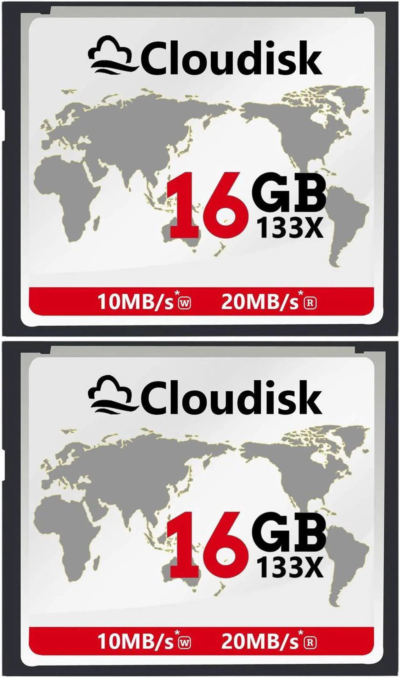 Main image of Cloudisk Pack of 2 Compact Flash Card 16GB 133X CF 2.0 Card Performance for DSLR Camera,Vintage Digital Camera and Industry Equipment (16GB)
