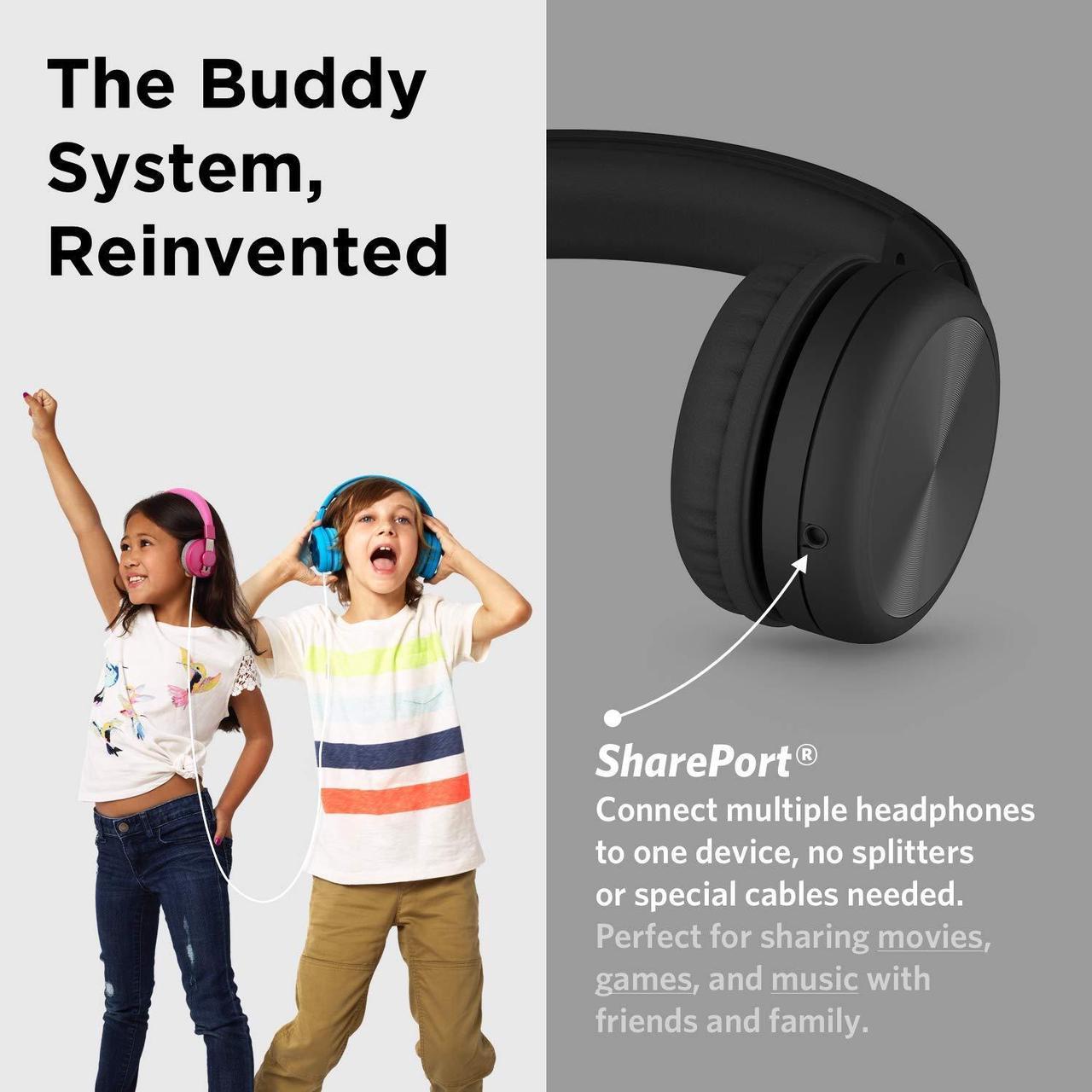 Alt view image 5 of 5 - LilGadgets Connect+ Pro Kids Headphones with Mic and Cord, SharePort Technology, Over-Ear Foldable Headset, Volume Limit 93db, Wired Inline 3.5mm Jack for School- Black