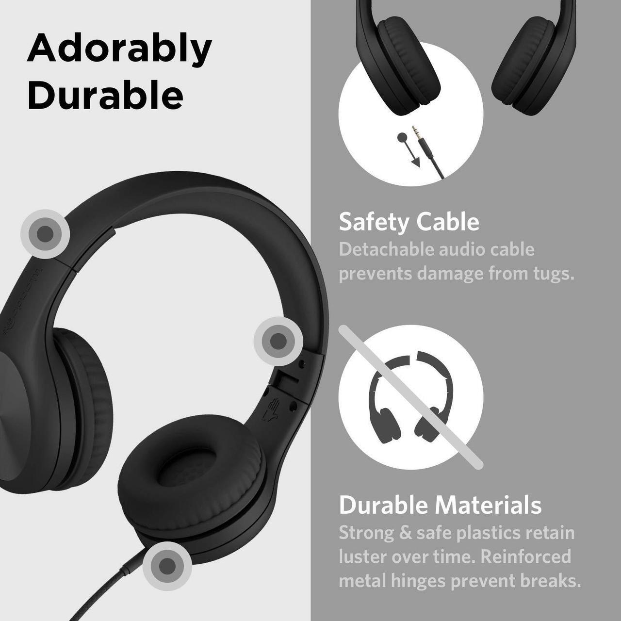 Alt view image 3 of 5 - LilGadgets Connect+ Pro Kids Headphones with Mic and Cord, SharePort Technology, Over-Ear Foldable Headset, Volume Limit 93db, Wired Inline 3.5mm Jack for School- Black