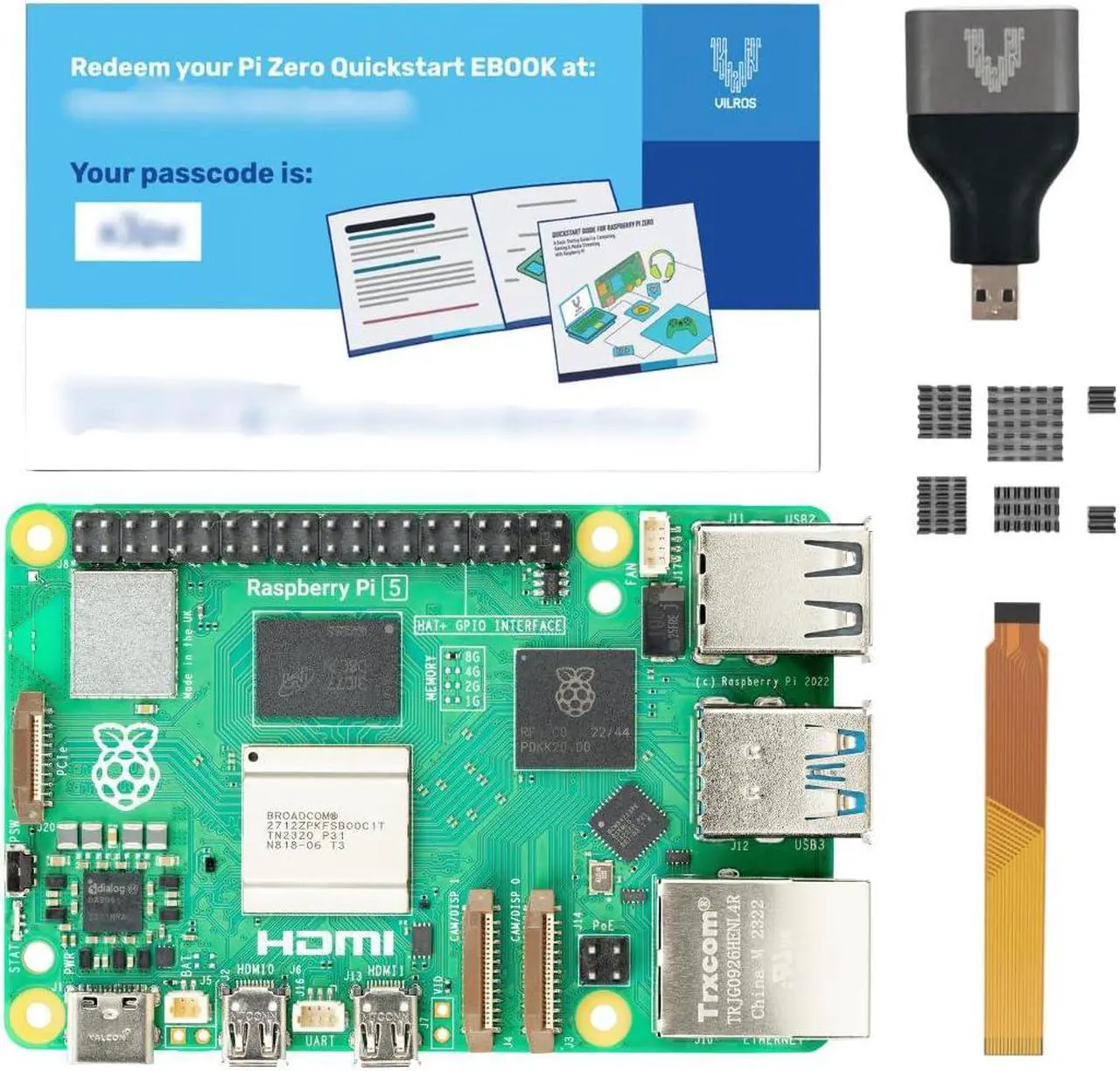 Main image of Raspberry Pi 5-8GB RAM with Vilros Heatsink Set,HDMI Adapter & Camera Cable Adapter