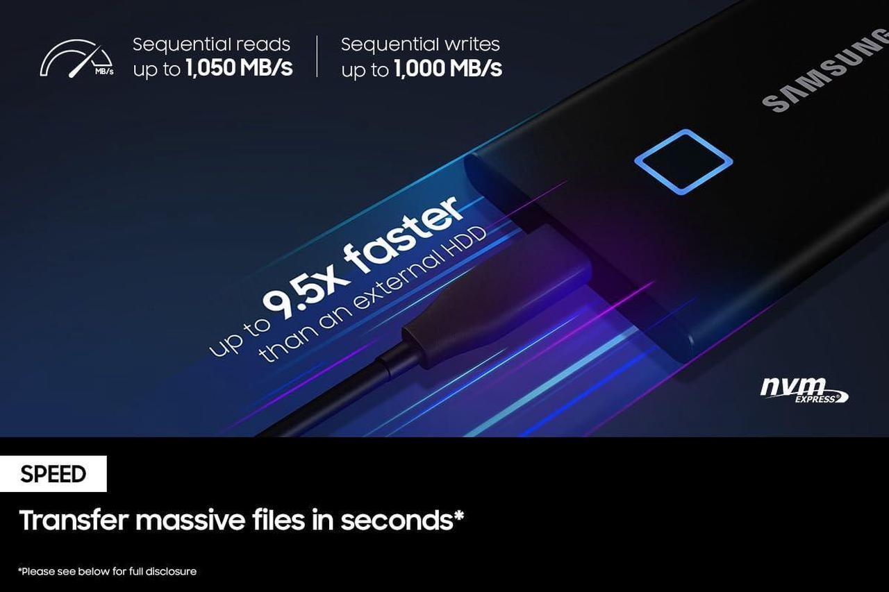 Alt view image 5 of 5 - SAMSUNG T7 Touch Portable SSD 2TB ,up to 1050MB/s, USB 3.2 External Solid State Drive, Black (MU-PC2T0K/WW)