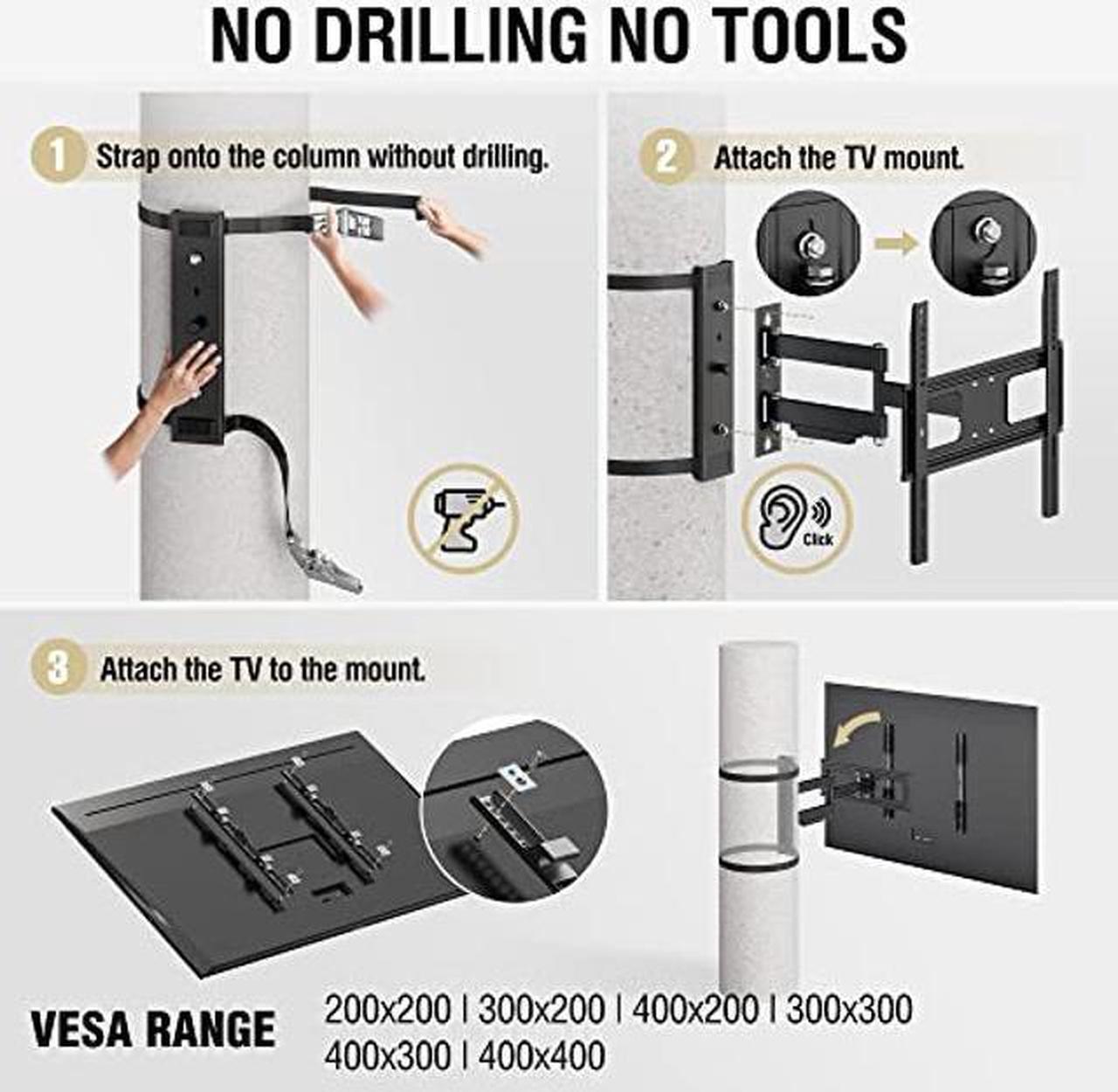 Alt view image 5 of 5 - ZeboZap ZZTVA2044 DIY Gazebo TV Mount | No Drill Full Motion | Outdoor TV Mount | Patio TV Mount | Pergola TV Mount | Post TV Mount | Stainless Steel Screws | Weatherproof | Holds 80lbs | Black