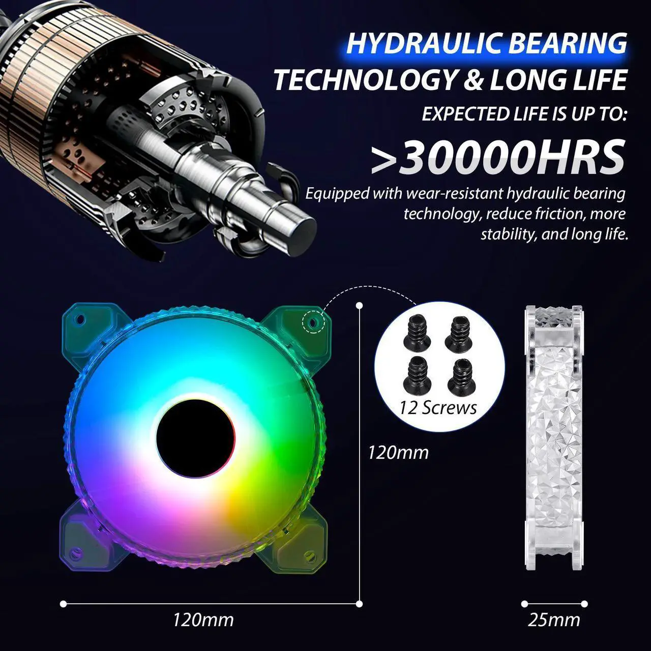 Alt view image 3 of 5 - 3 Pack RGB Case Fans,120mm Ultra-Quiet RGB Chassis Cooling Fans,Equiped with Remote Control Hub,5V ARGB Sync,Speed Adjustable Colorful Cooler,Crystal Appearance, High-Performance Computer Fan for Case