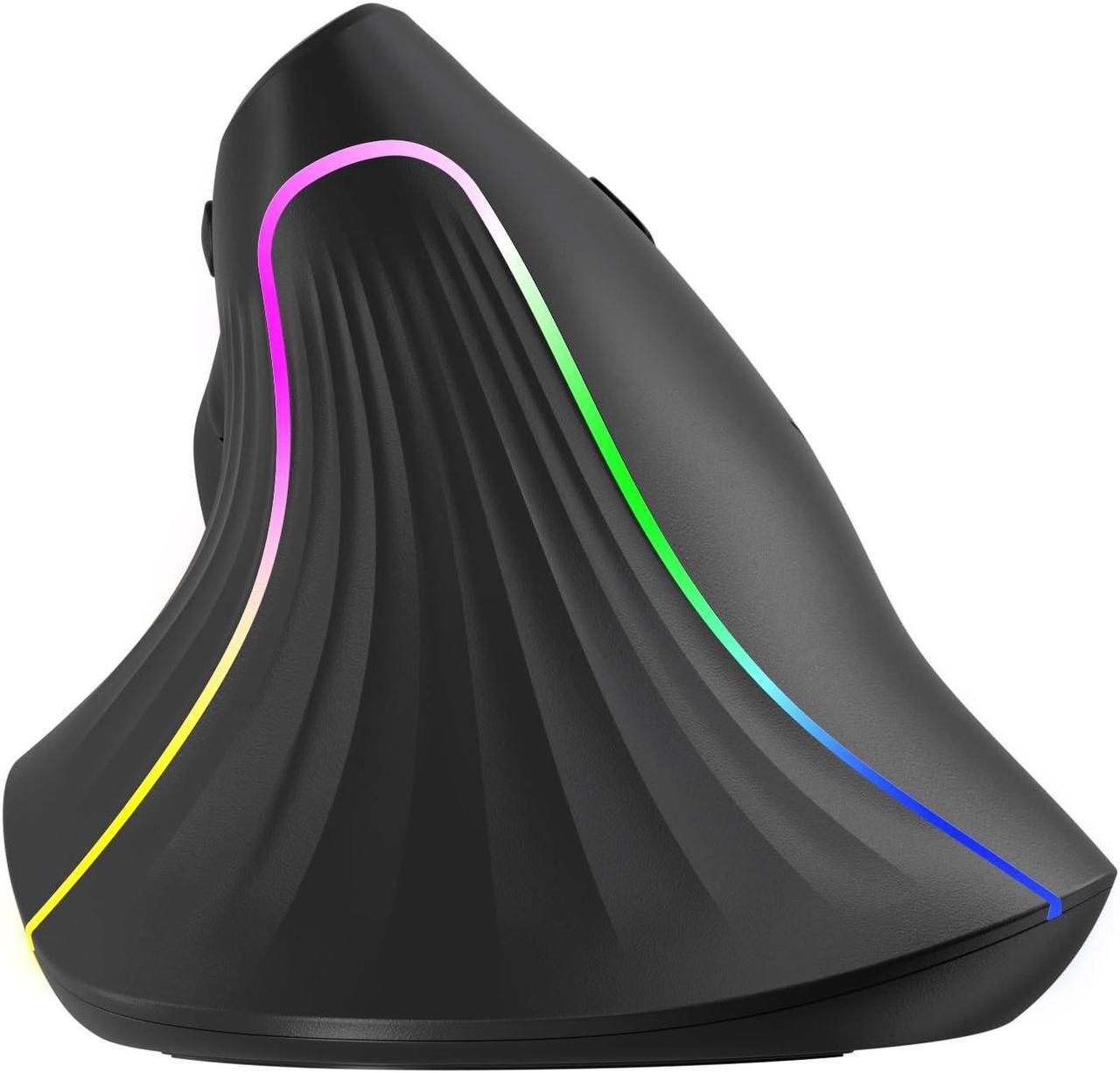 Alt view image 2 of 5 - CITLLA Vertical Wireless Mouse, Ergonomic Mouse, 2.4G USB Receiver and Two Bluetooth, RGB Light, Rechargeable Mouse for Computer, Laptop, iPad, MacBook Pro/Air (Black)