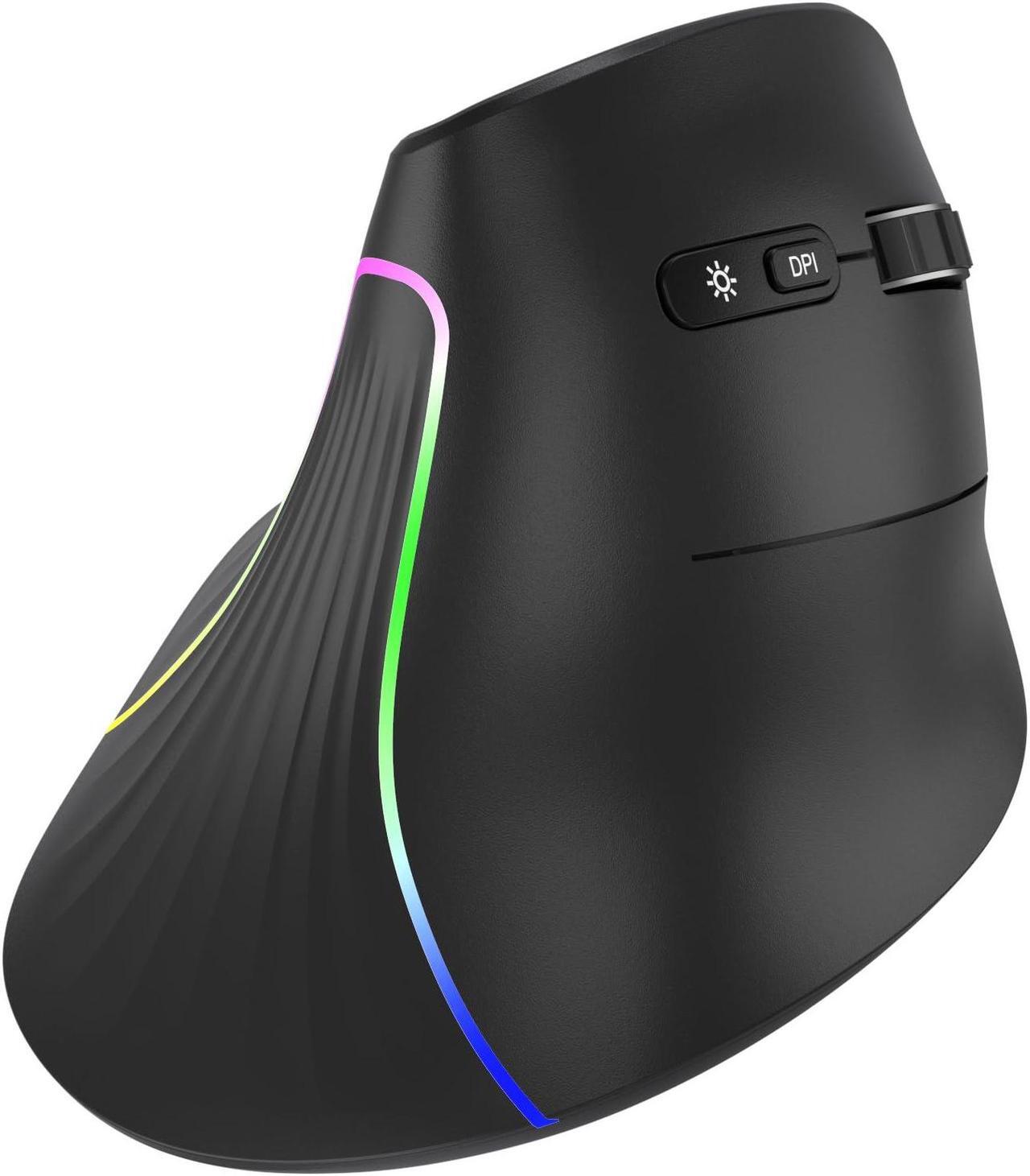 Alt view image 3 of 5 - CITLLA Vertical Wireless Mouse, Ergonomic Mouse, 2.4G USB Receiver and Two Bluetooth, RGB Light, Rechargeable Mouse for Computer, Laptop, iPad, MacBook Pro/Air (Black)