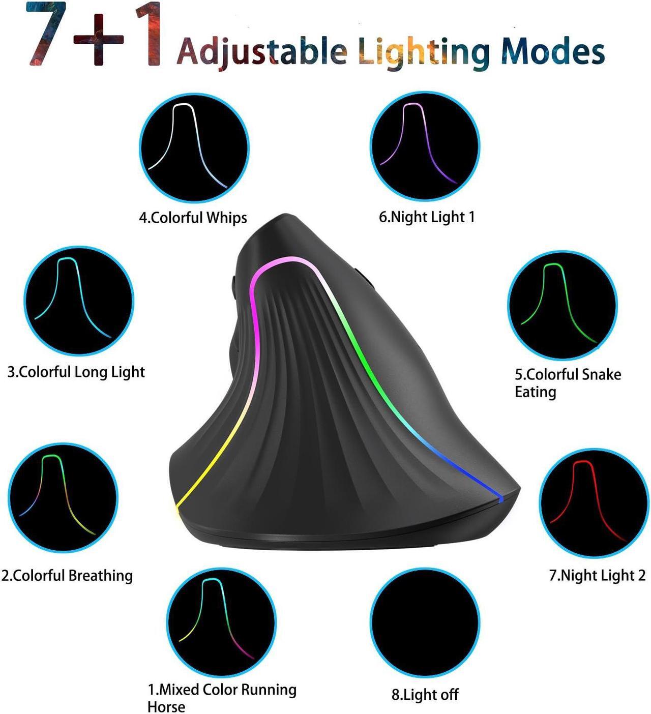 Alt view image 5 of 5 - CITLLA Vertical Wireless Mouse, Ergonomic Mouse, 2.4G USB Receiver and Two Bluetooth, RGB Light, Rechargeable Mouse for Computer, Laptop, iPad, MacBook Pro/Air (Black)