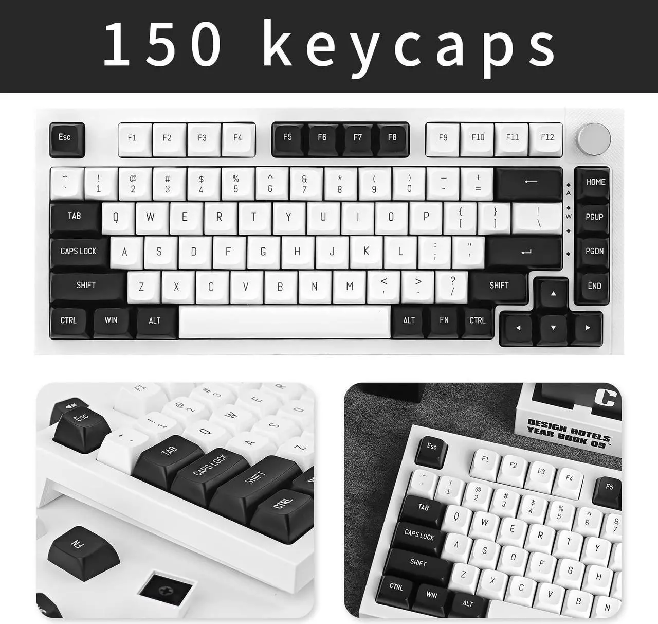 Alt view image 2 of 5 - JOLINTA 150 Keys ABS Black and White Keycaps, Minimalist Double Shot Keycaps 75 Percent, CSA Profile Keycaps Set, Custom Keycaps for ANSI/ISO Layout Cherry Mx Switches Mechanical Gaming Keyboard