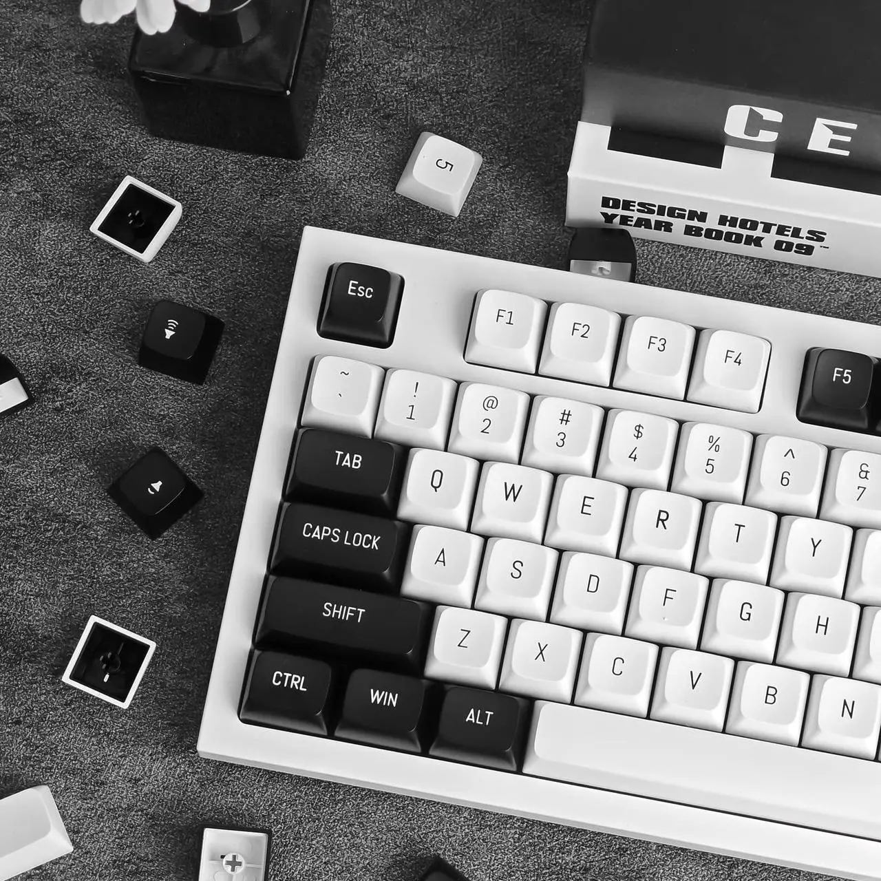 Alt view image 5 of 5 - JOLINTA 150 Keys ABS Black and White Keycaps, Minimalist Double Shot Keycaps 75 Percent, CSA Profile Keycaps Set, Custom Keycaps for ANSI/ISO Layout Cherry Mx Switches Mechanical Gaming Keyboard